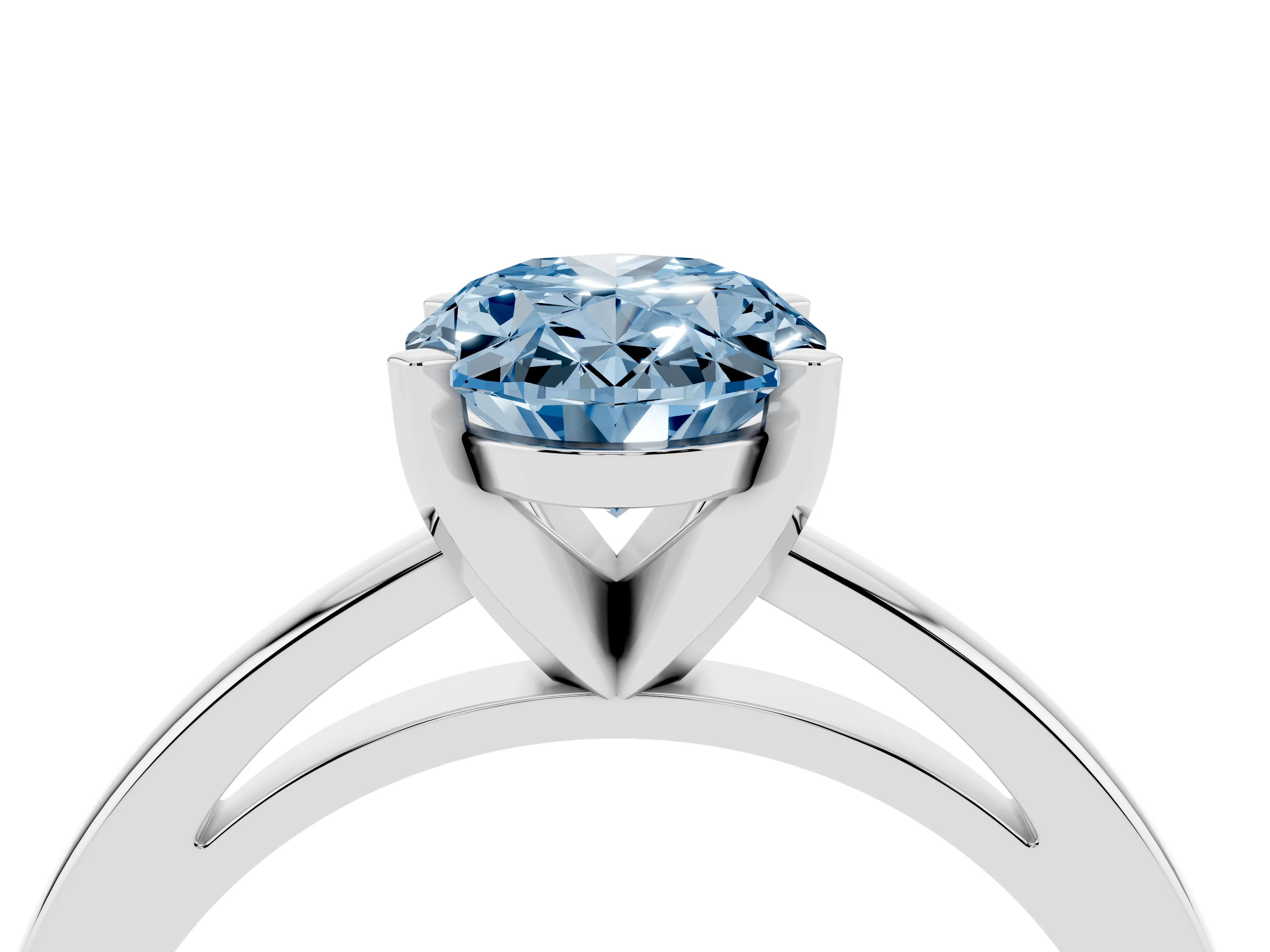 Fancy Blue Oval Cut Diamond Solitaire Engagement Ring Set in Silver with Prong Setting on a Classic Band