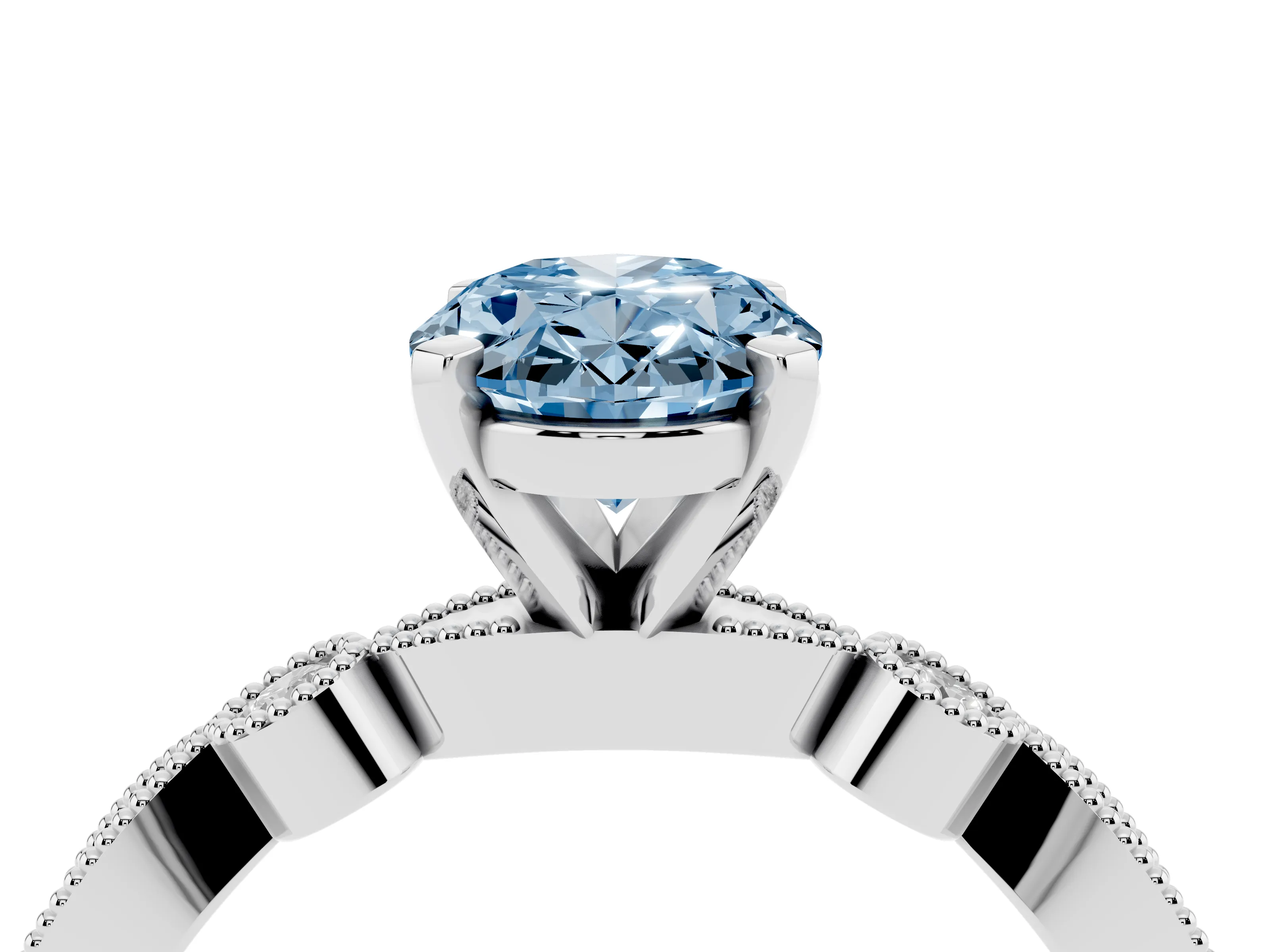 Fancy Blue Oval Cut Diamond Solitaire Engagement Ring Set in Platinum with Milgrain Bezel Accent Band
