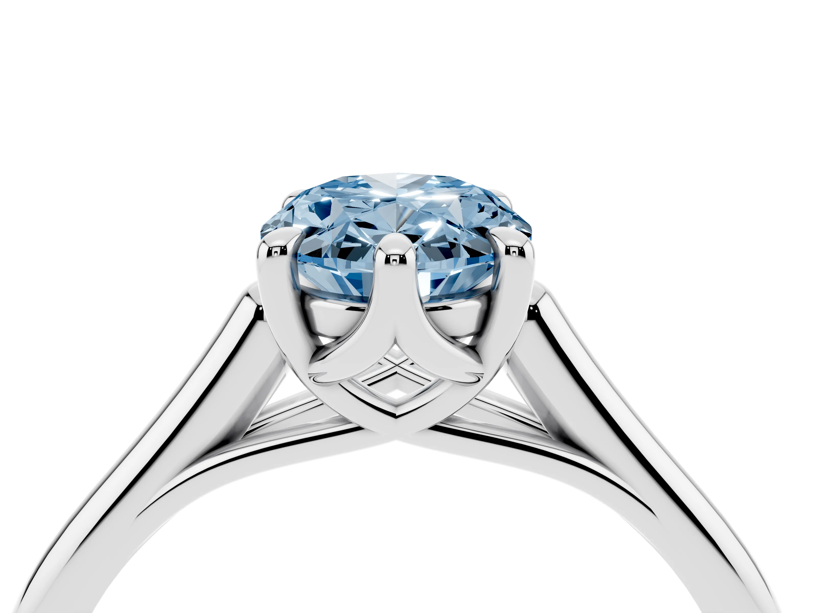 Fancy Blue Oval Cut Diamond Solitaire Engagement Ring Set in White gold with Prong Setting and Plain Classic Band