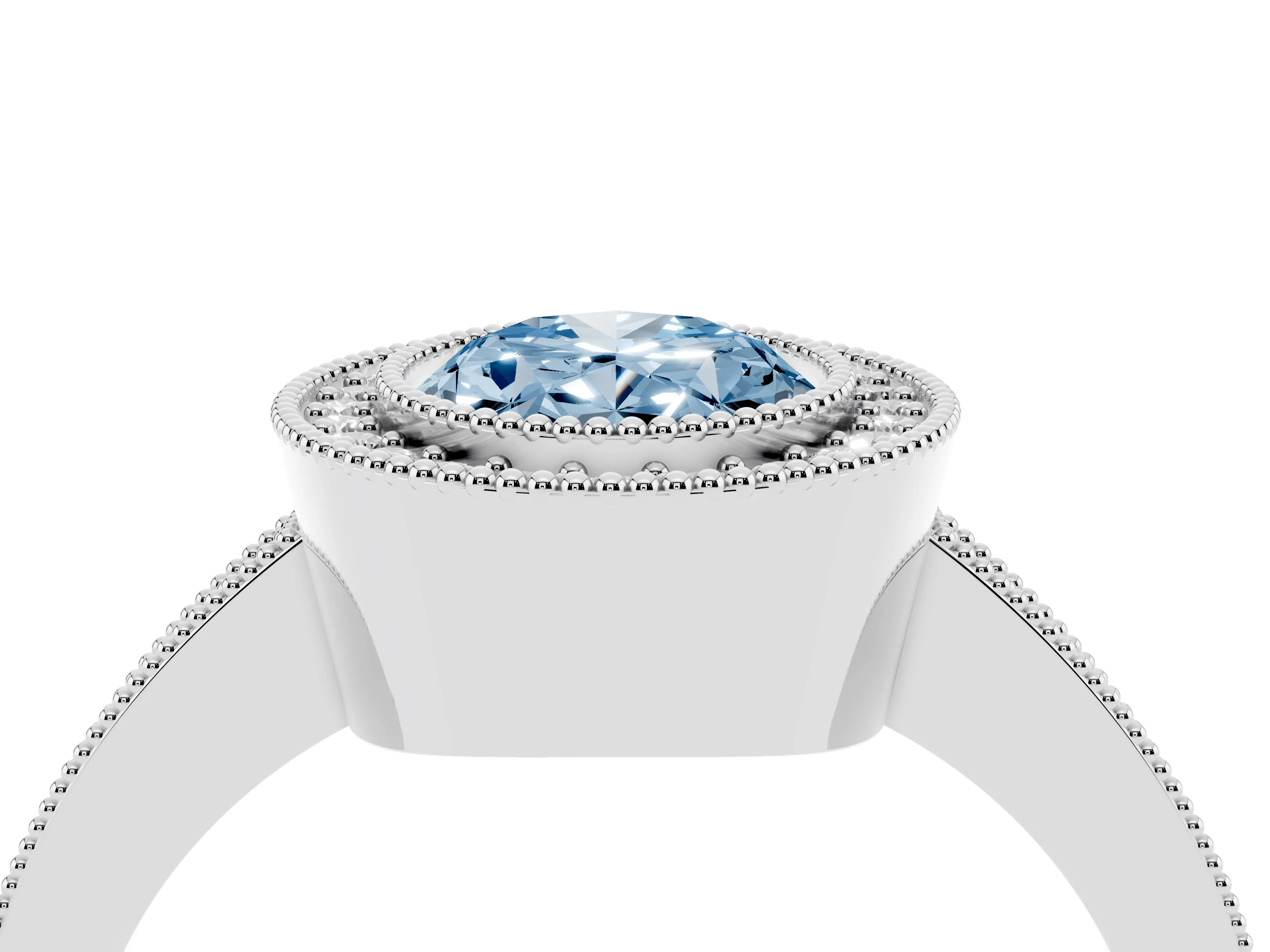 Fancy Blue Oval Cut Diamond Halo Engagement Ring Set in Silver with Pavé Band and Round Halo Stones