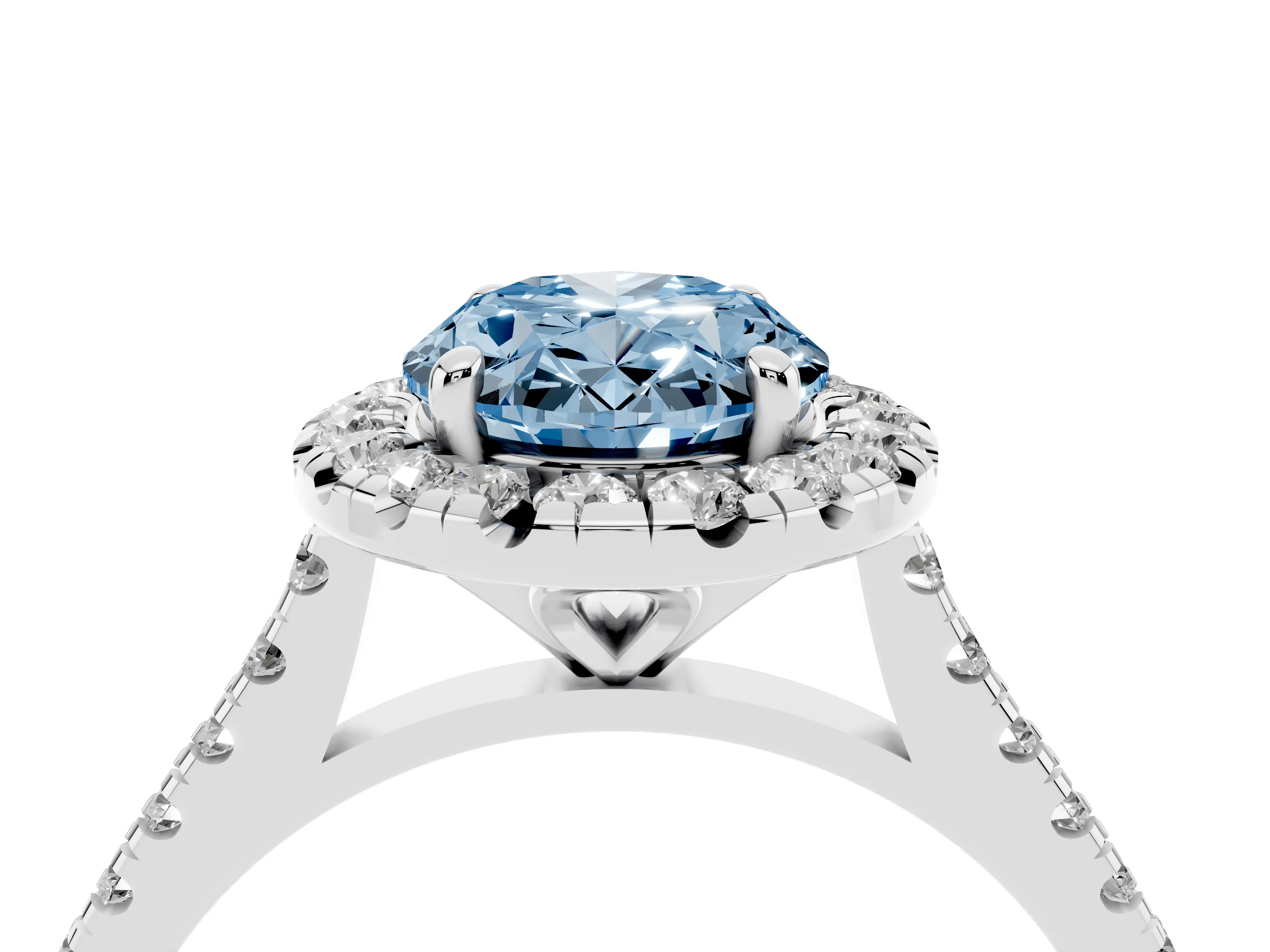 Fancy Blue Oval Cut Diamond Cushion Halo Ring Set in Silver with Pavé Band