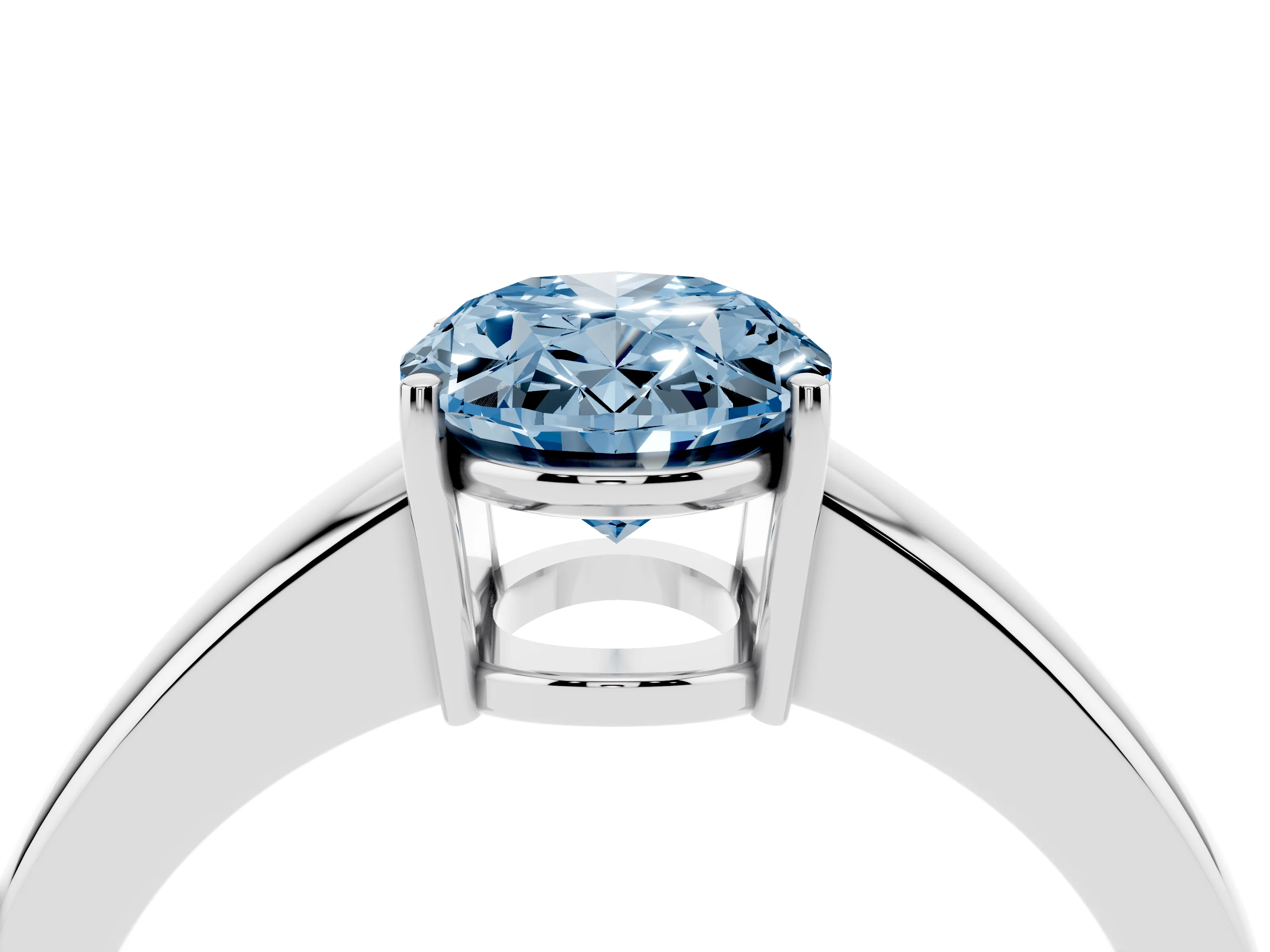 Fancy Blue Oval Cut Diamond Solitaire Ring Set in Platinum with Tapered Band and Prong Setting