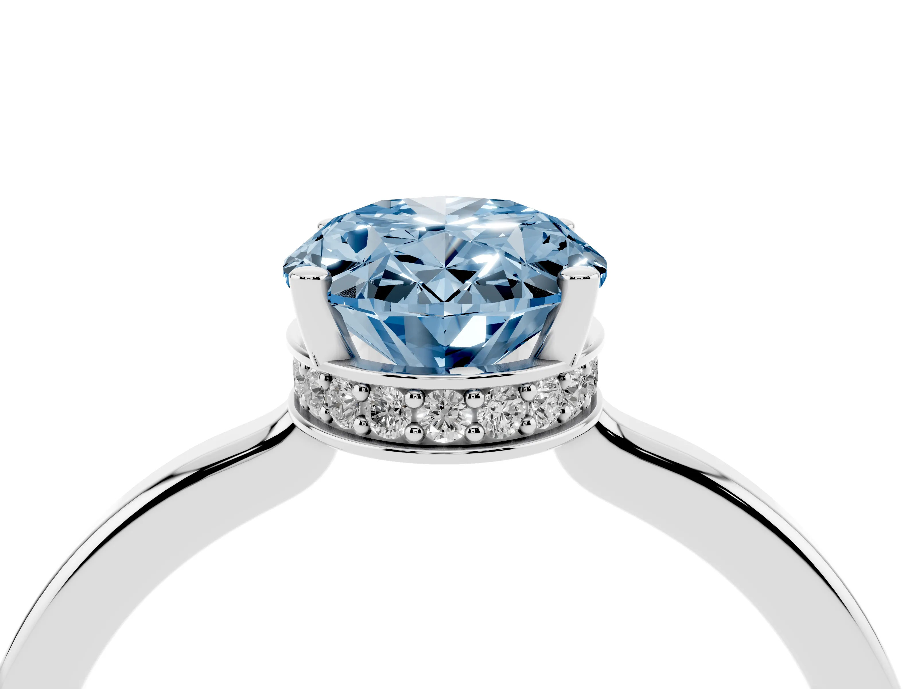 Fancy Blue Oval Cut Diamond Solitaire Engagement Ring Set in Silver with Prong Setting on a Plain Band