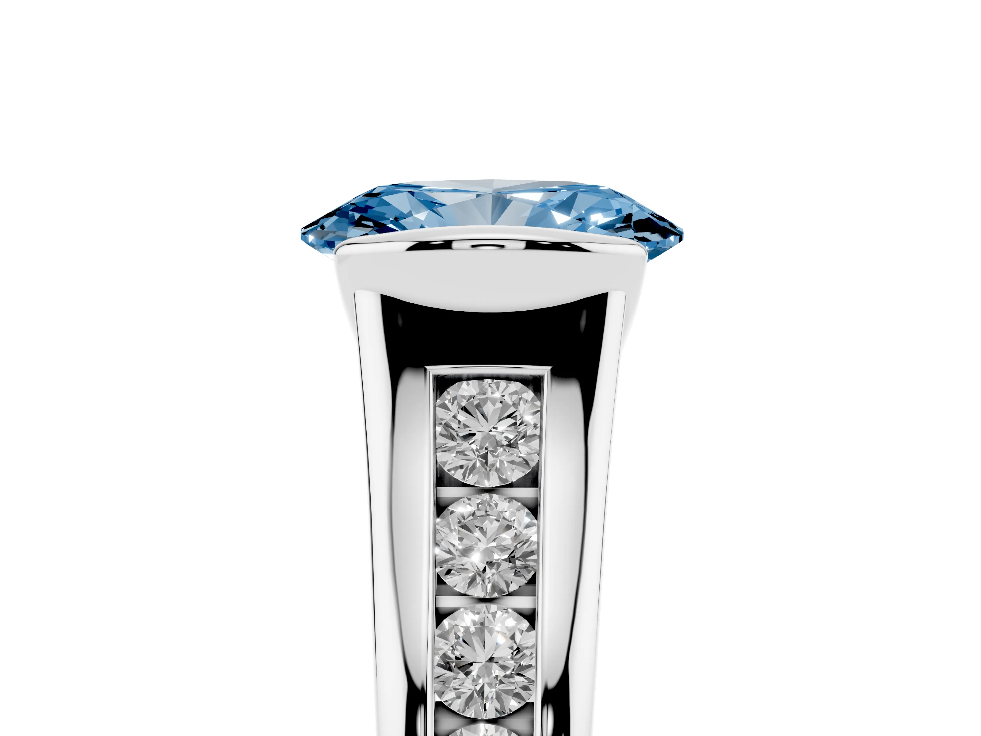 Fancy Blue Oval Cut Diamond Bezel-Set Solitaire Ring Set in Platinum with Channel-Set Band