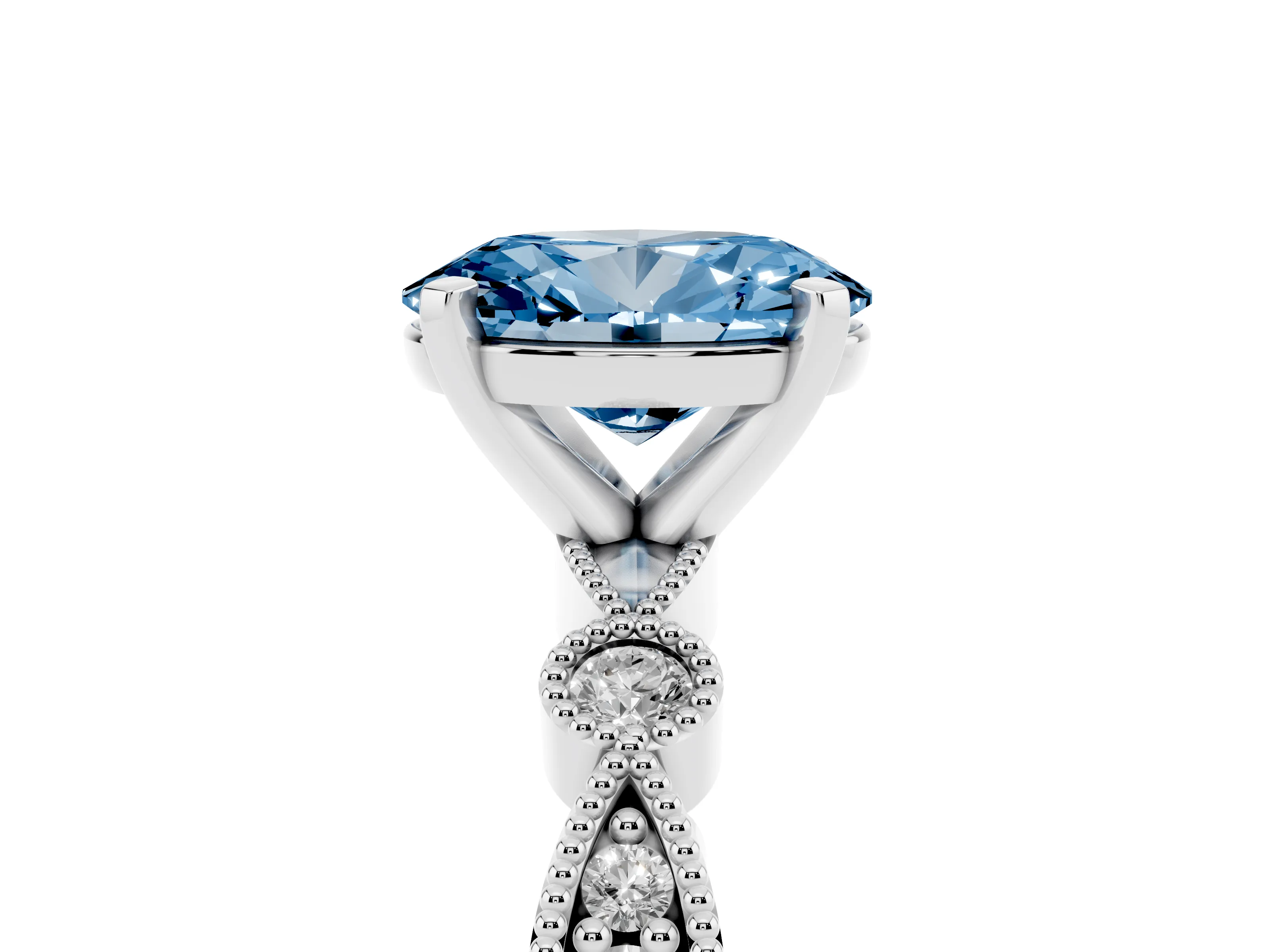 Fancy Blue Oval Cut Diamond Solitaire Engagement Ring Set in Platinum with Milgrain Bezel Accent Band