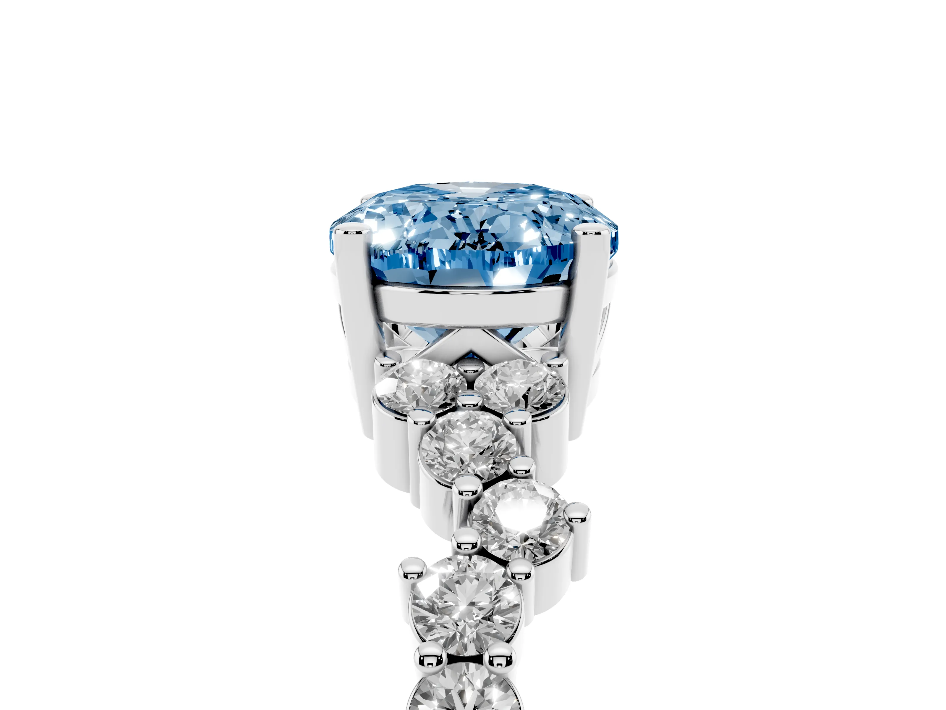 Fancy Blue Oval Cut Diamond Ring Set in Platinum with Scattered Round Accents