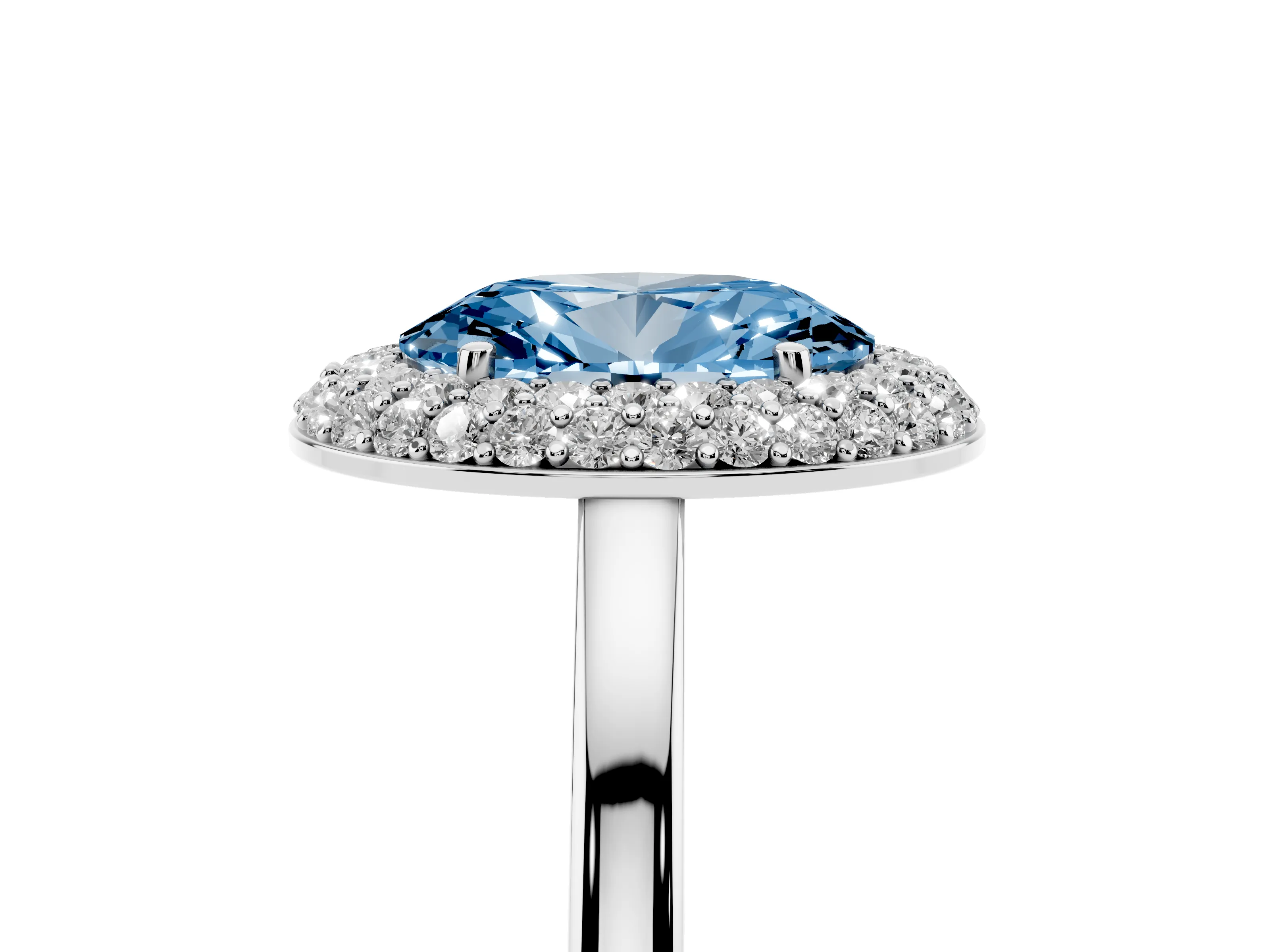 Fancy Blue Oval Cut Diamond Halo Engagement Ring Set in Silver with Solitaire Band and Prong Setting
