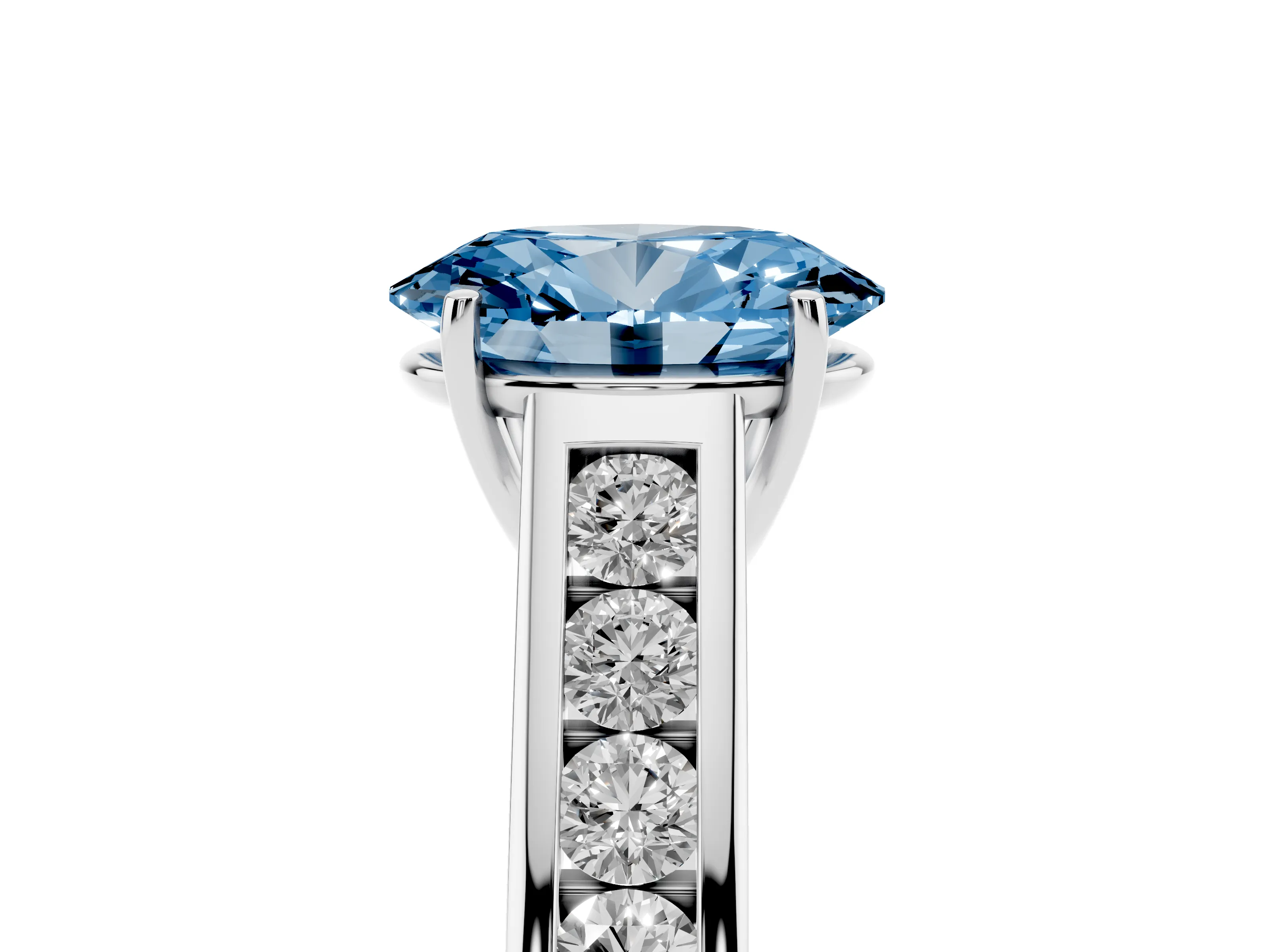 Fancy Blue Oval Cut Diamond Solitaire Channel-Set Engagement Ring Set in Silver with Prong Setting