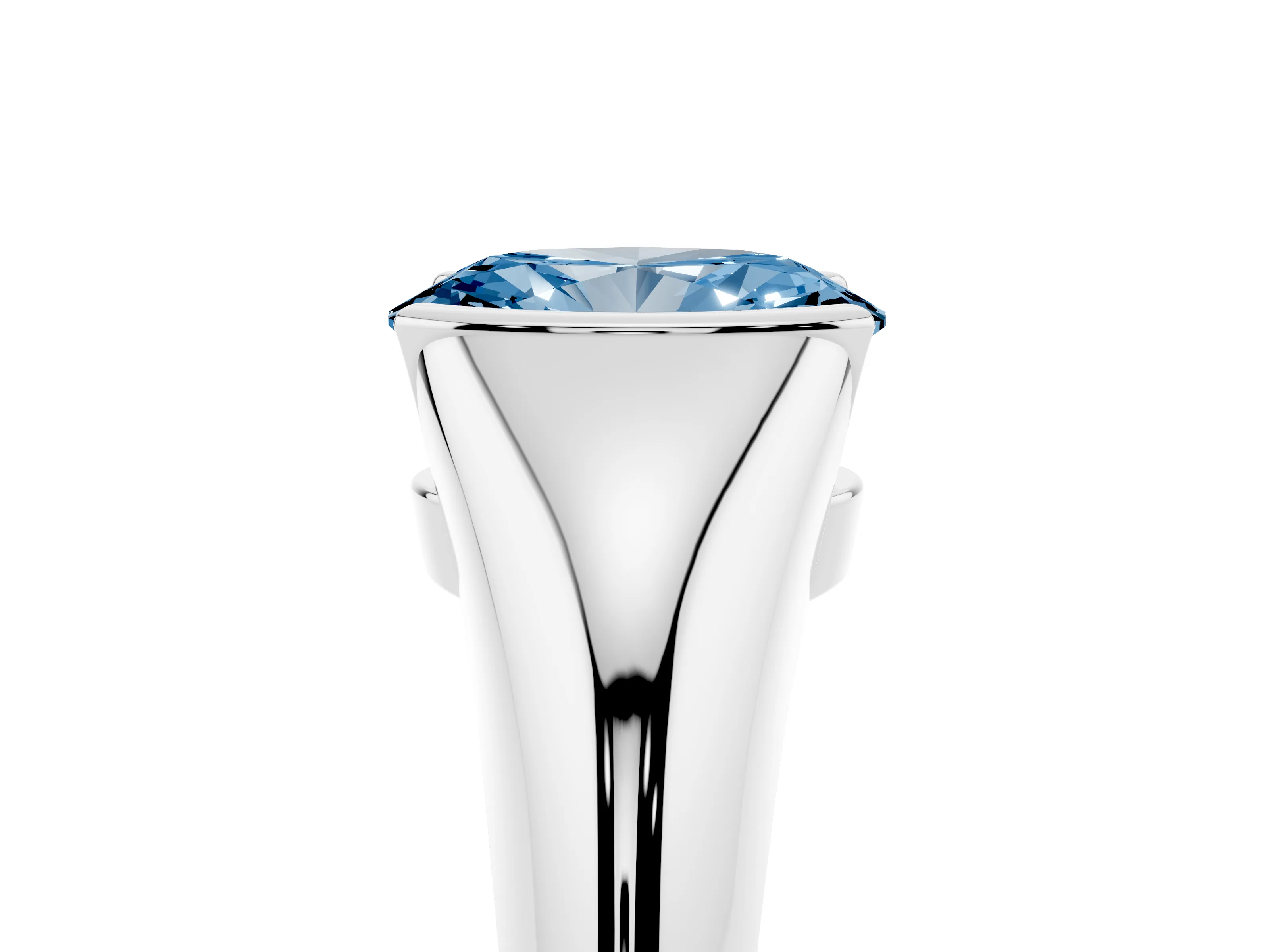 Fancy Blue Oval Cut Diamond Solitaire Tension Set Ring Set in Silver