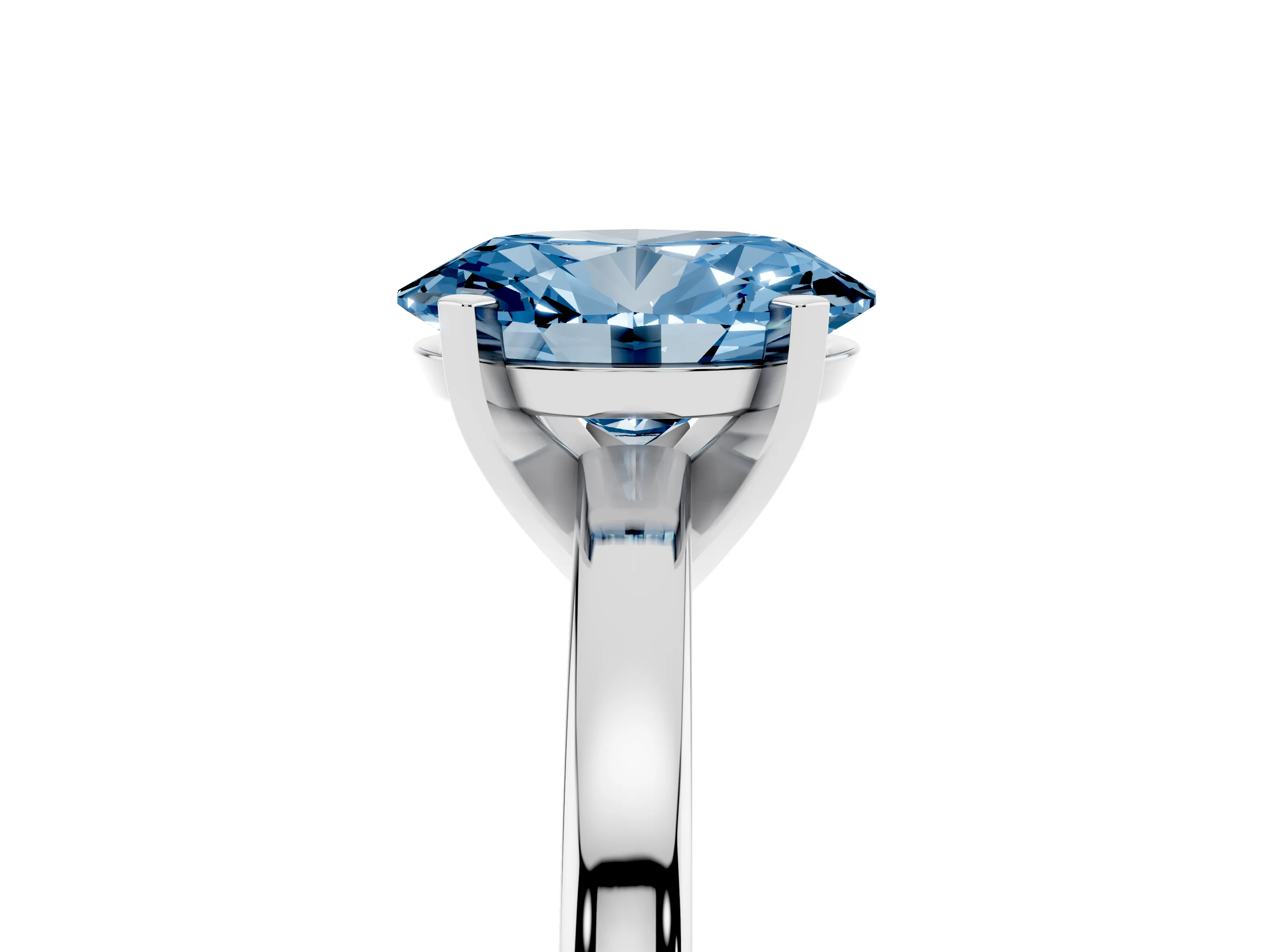 Fancy Blue Oval Cut Diamond Solitaire Engagement Ring Set in Silver with Prong Setting on a Classic Band