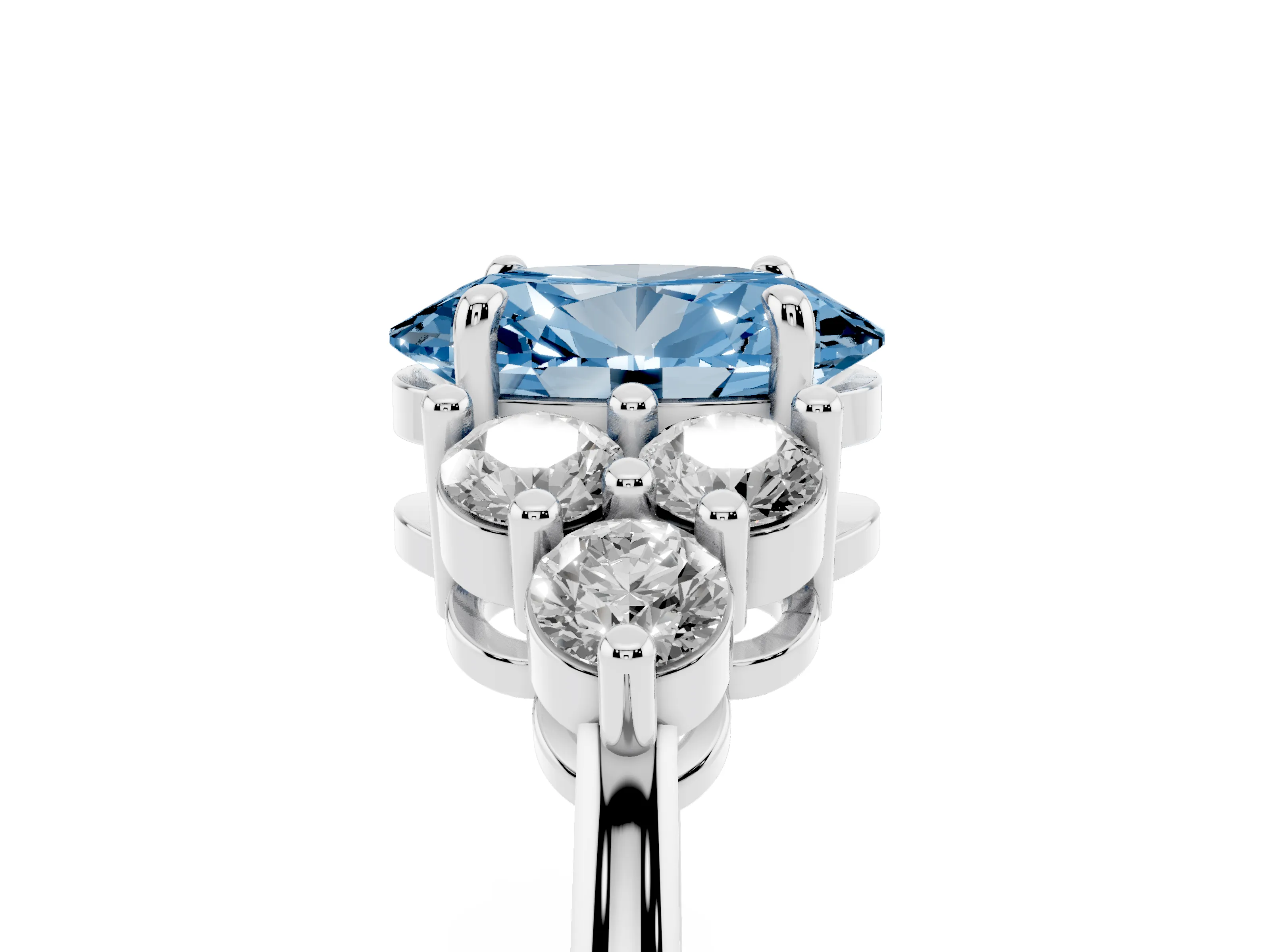 Fancy Blue Oval Cut Diamond Solitaire Ring Set in Platinum with Cluster Accents on Each Side
