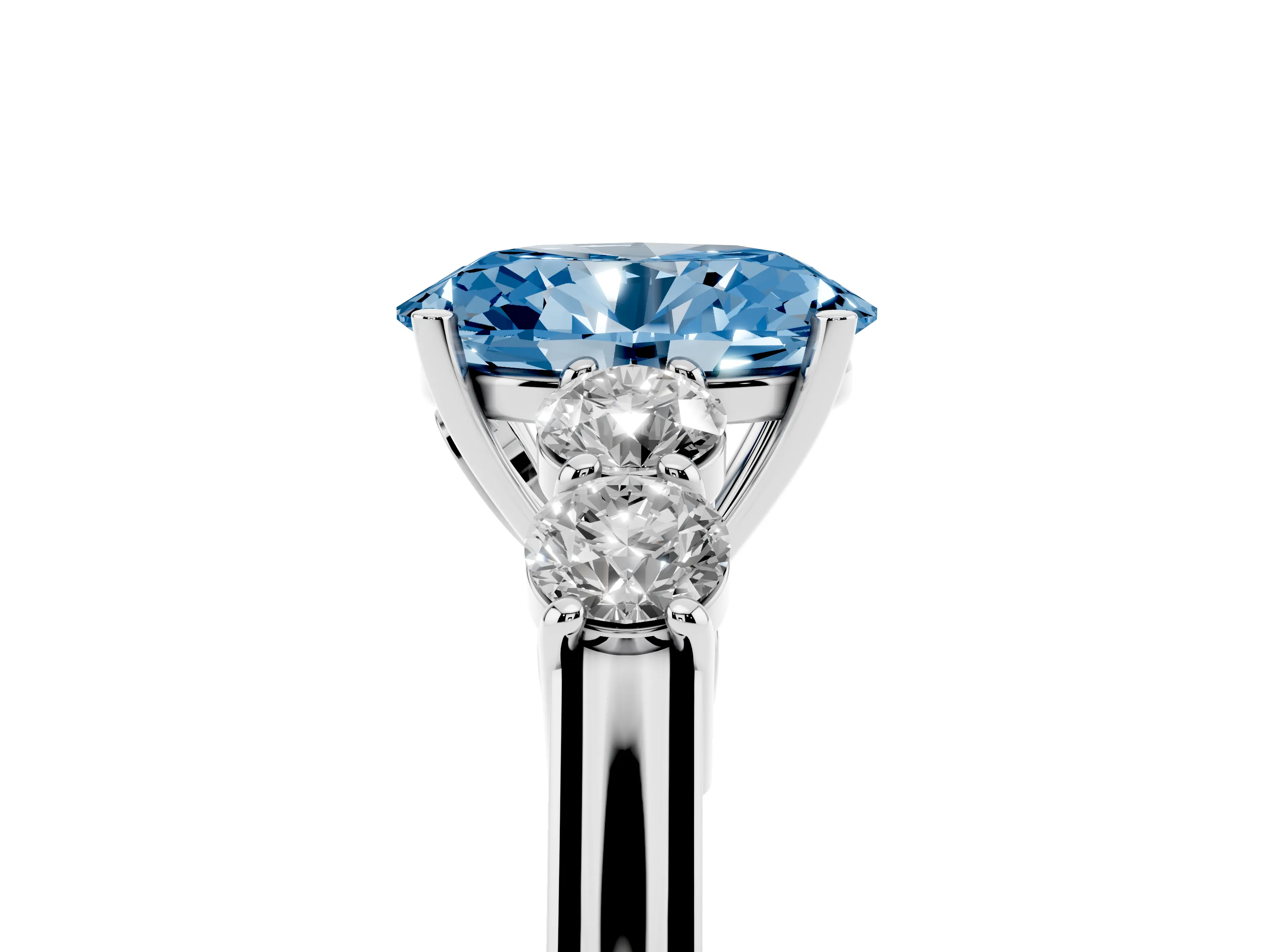 Fancy Blue Oval Cut Diamond Five-Stone Prong Set Band Ring Set in Platinum with Polished Band