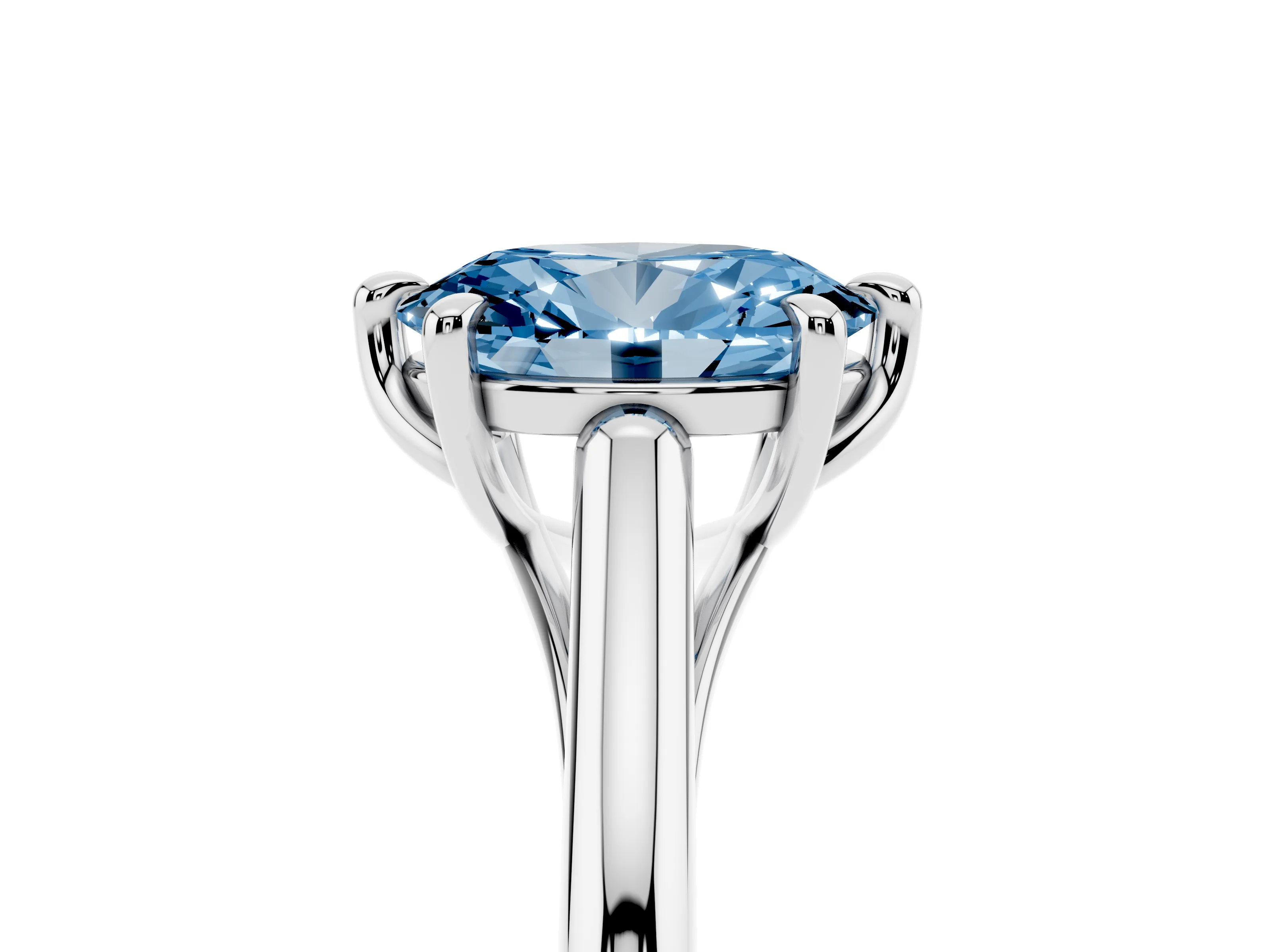 Fancy Blue Oval Cut Diamond Solitaire Engagement Ring Set in White gold with Prong Setting and Plain Classic Band
