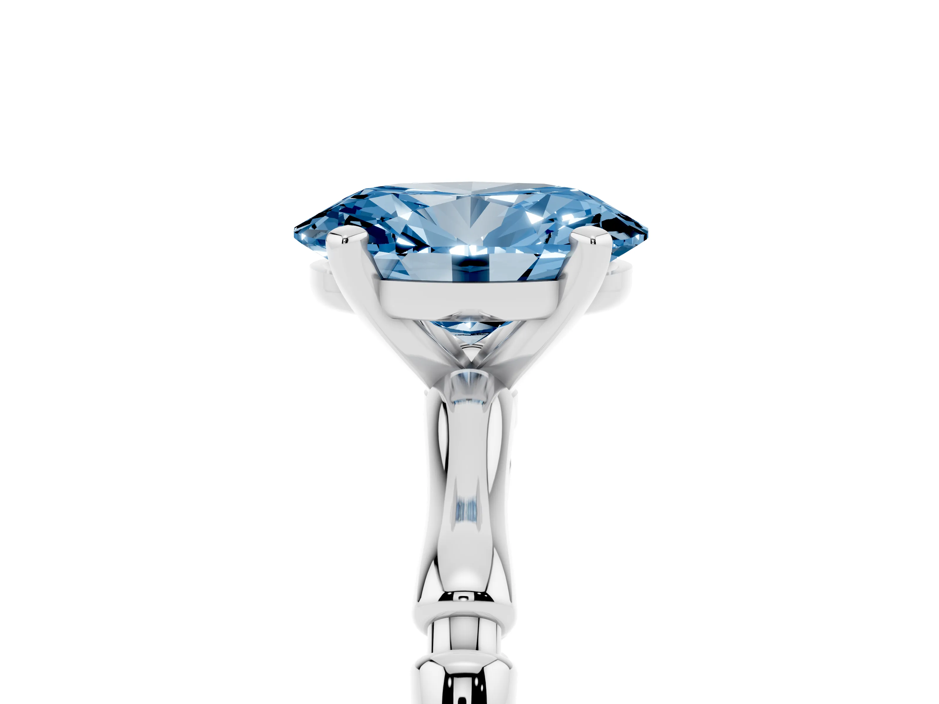 Fancy Blue Oval Cut Diamond Solitaire Ring Set in Silver with Bamboo Band and Prong Setting