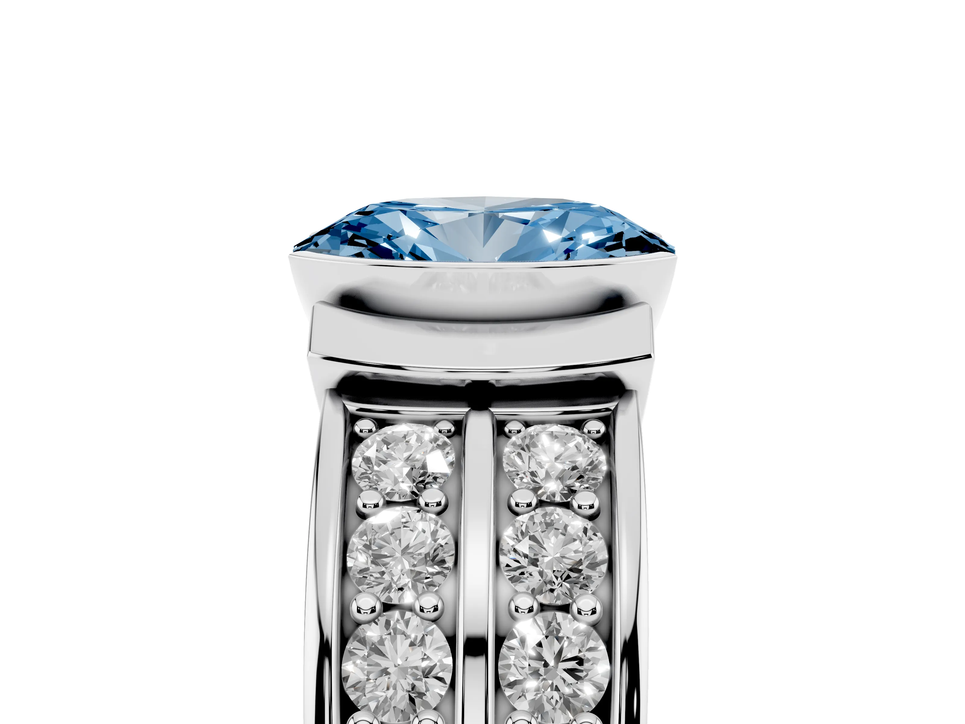 Fancy Blue Oval Cut Diamond Wide Channel Set Band Ring Set in White gold with Bezel Setting