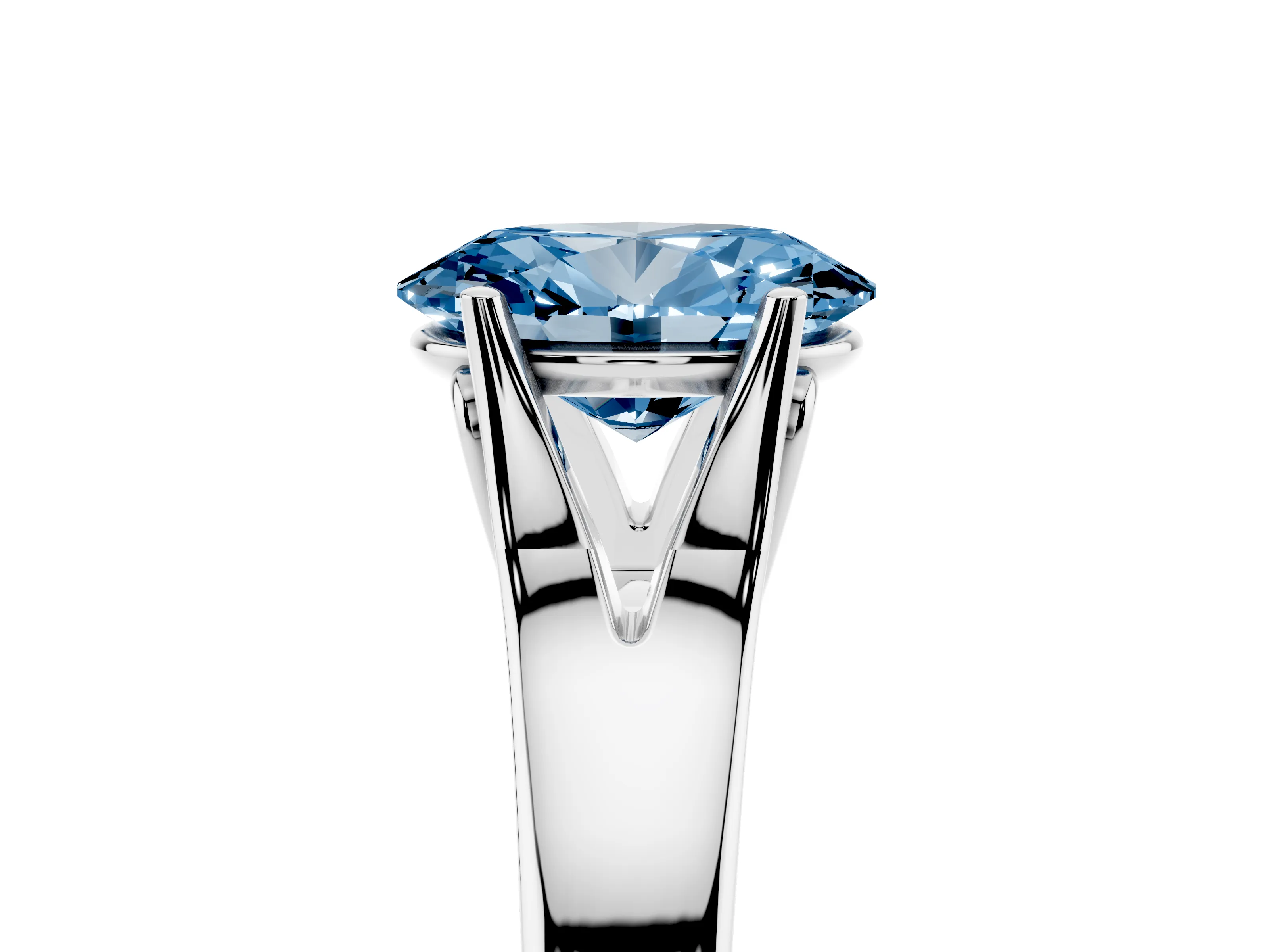 Fancy Blue Oval Cut Diamond Solitaire Ring Set in Platinum with Arched Cathedral Band and Prong Setting