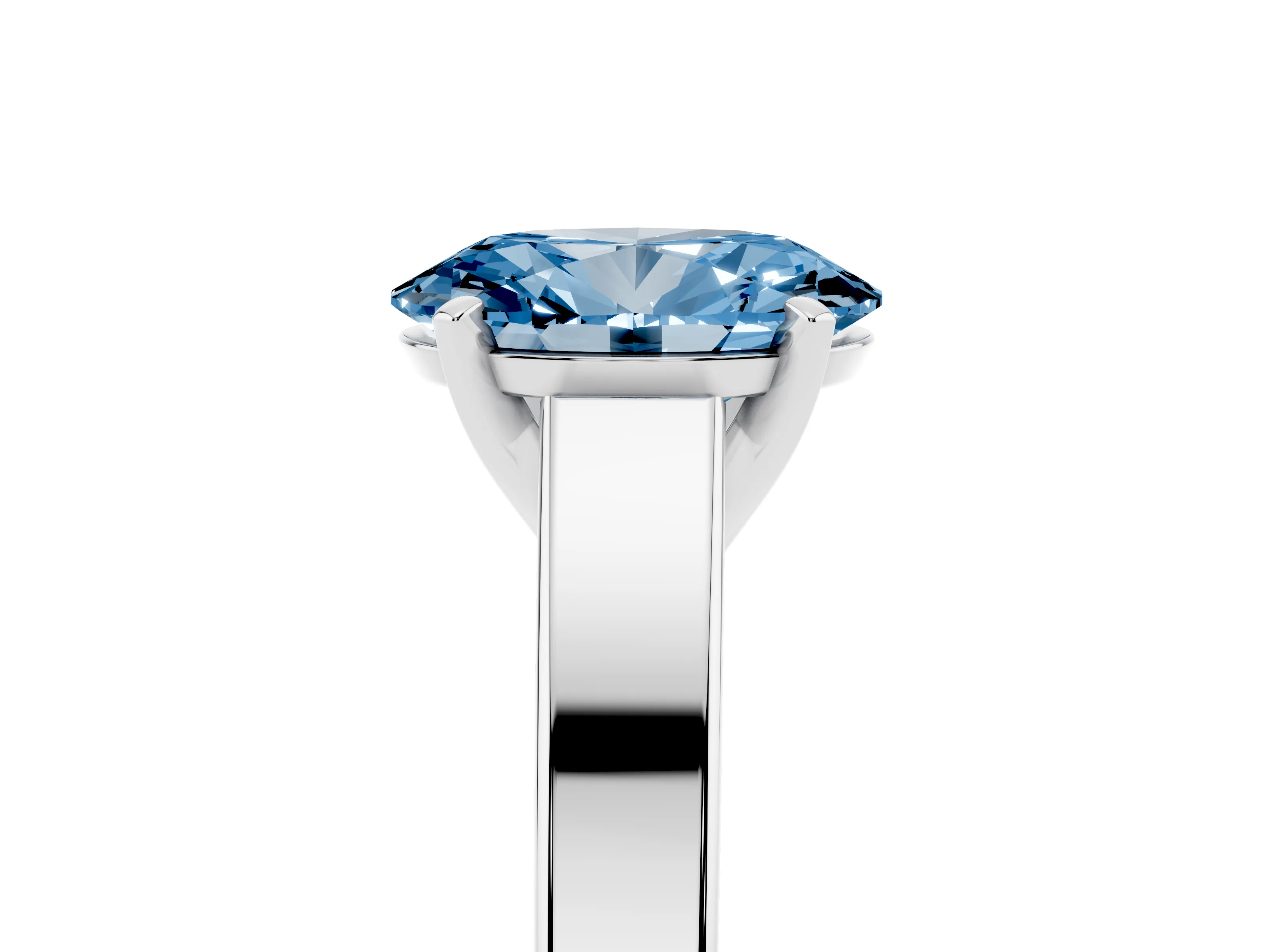 Fancy Blue Oval Cut Diamond Solitaire Engagement Ring Set in Silver with Prong Setting and Tapered Band