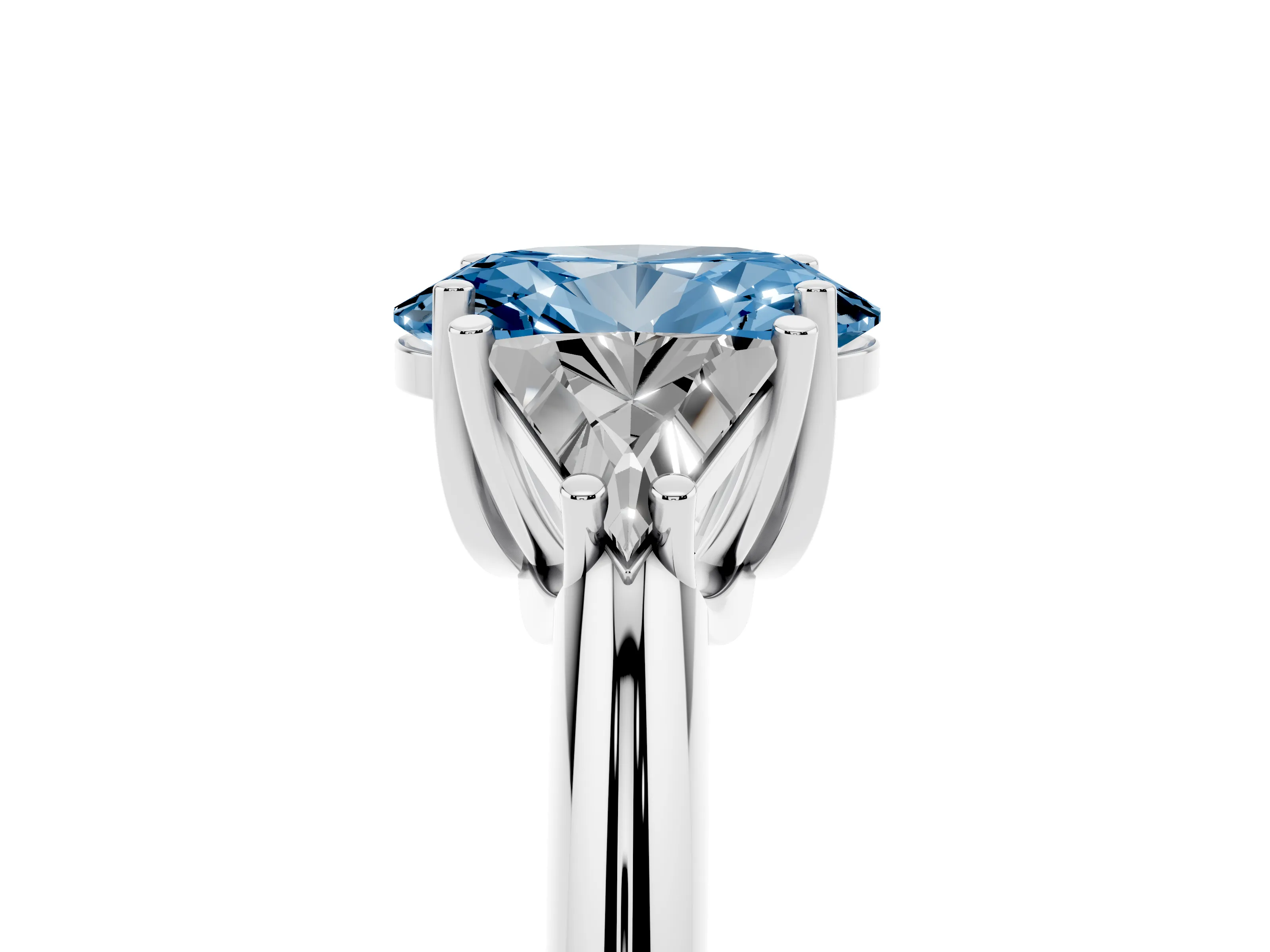 Fancy Blue Oval Cut Diamond Three-Stone Engagement Ring Set in Platinum with Trillion Side Stones