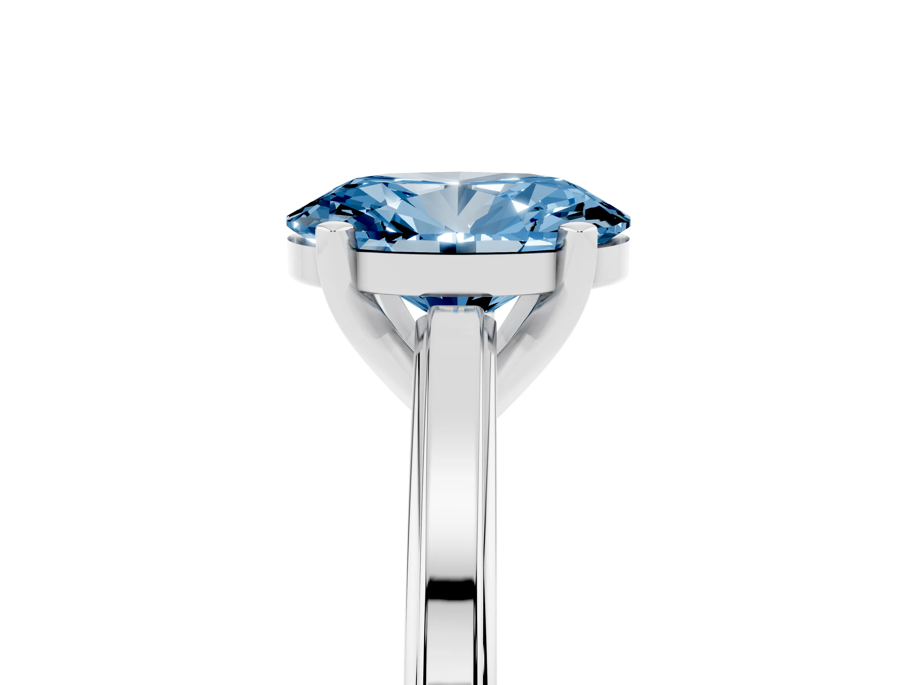 Fancy Blue Oval Cut Diamond Solitaire Ring Set in White gold with Prong Setting and Classic Band