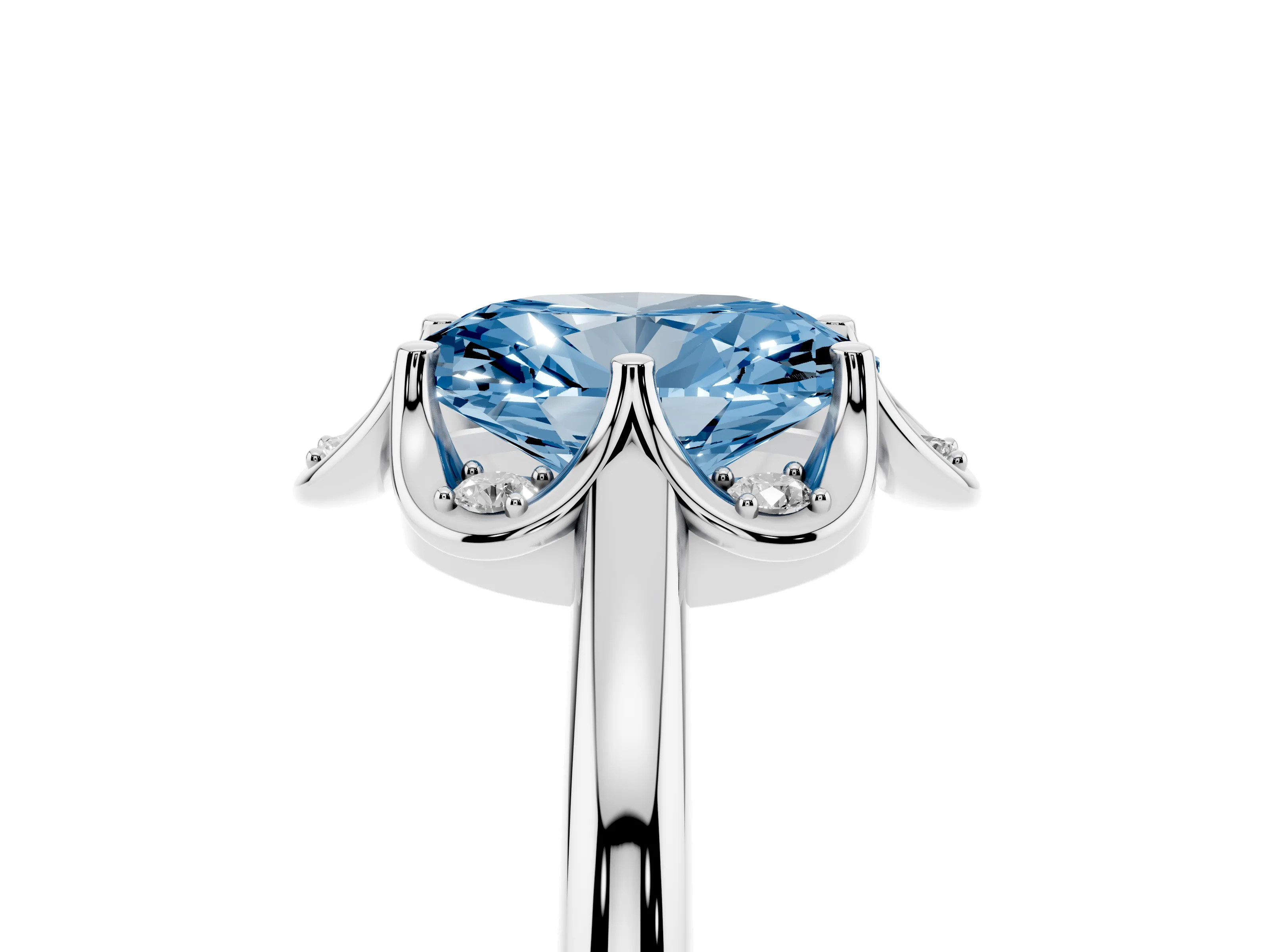Fancy Blue Oval Cut Diamond Round Cluster Halo Ring Set in Silver with Solitaire Band and Prong Setting