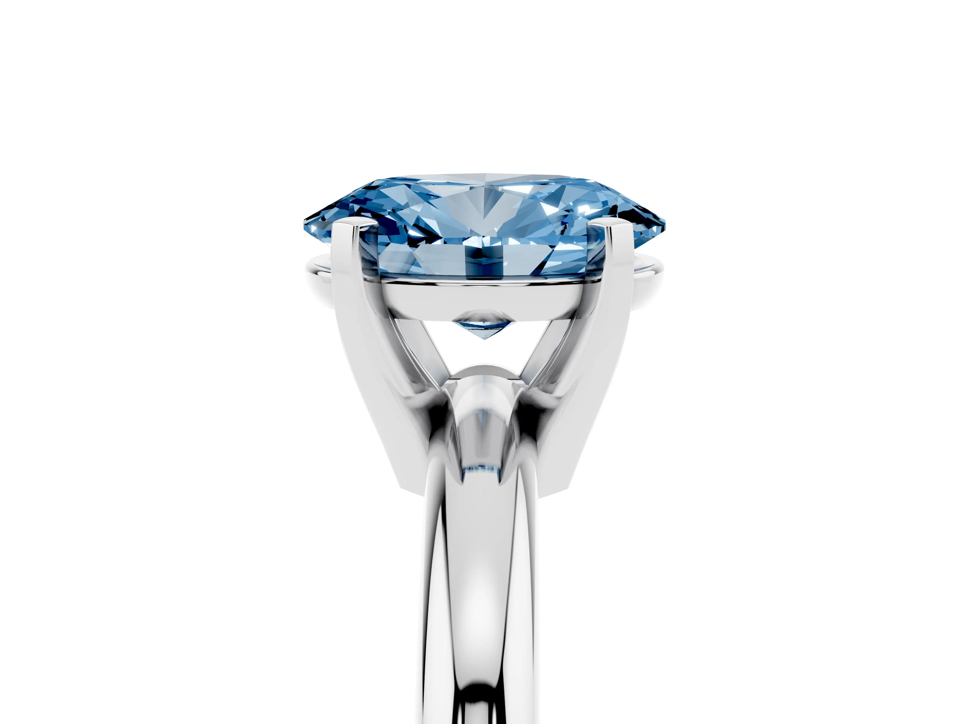 Fancy Blue Oval Cut Diamond Solitaire Engagement Ring Set in White gold with Round Band and Prong Setting