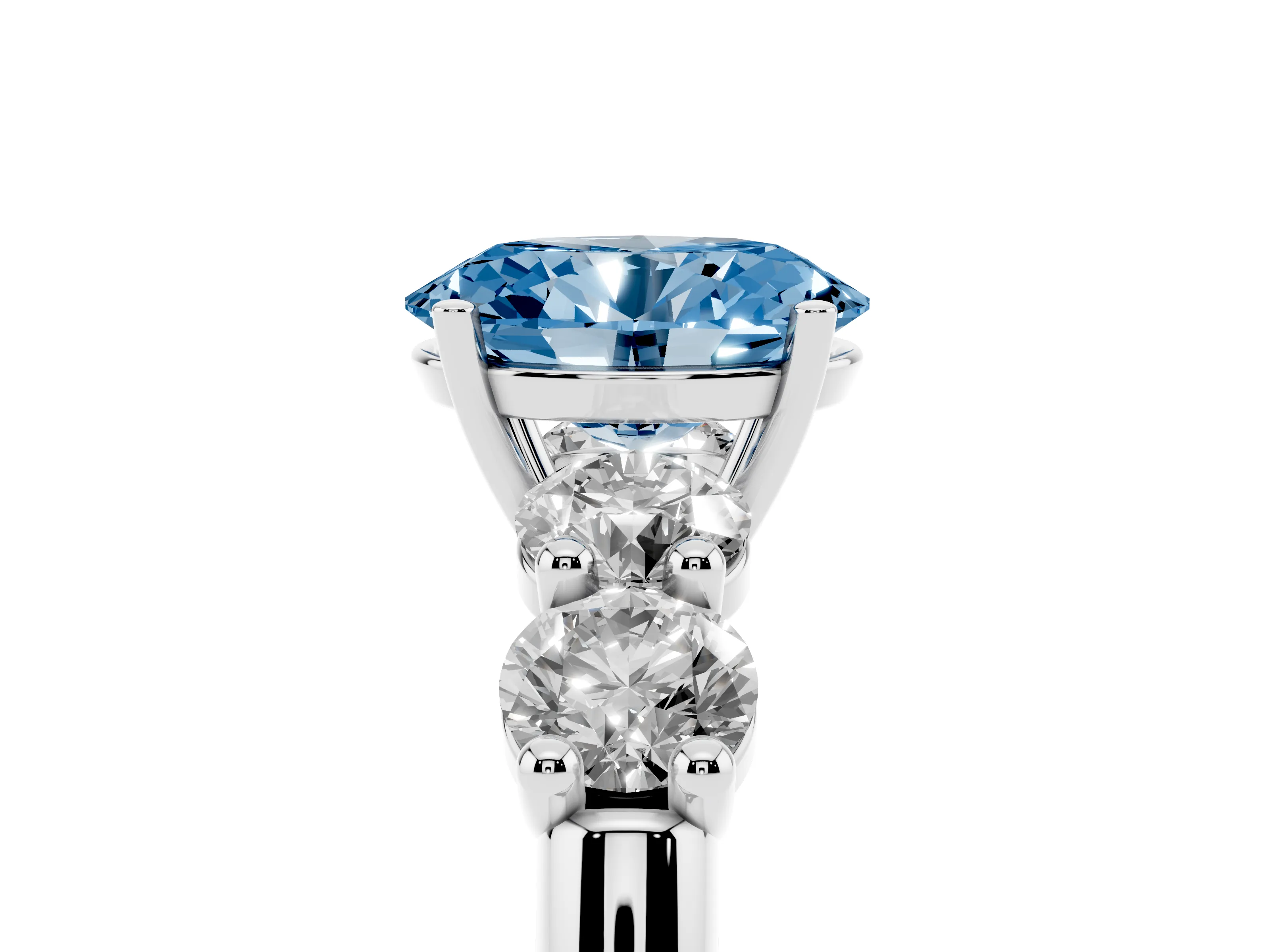 Fancy Blue Oval Cut Diamond Five-Stone Prong Set Ring Set in White gold with Classic Band