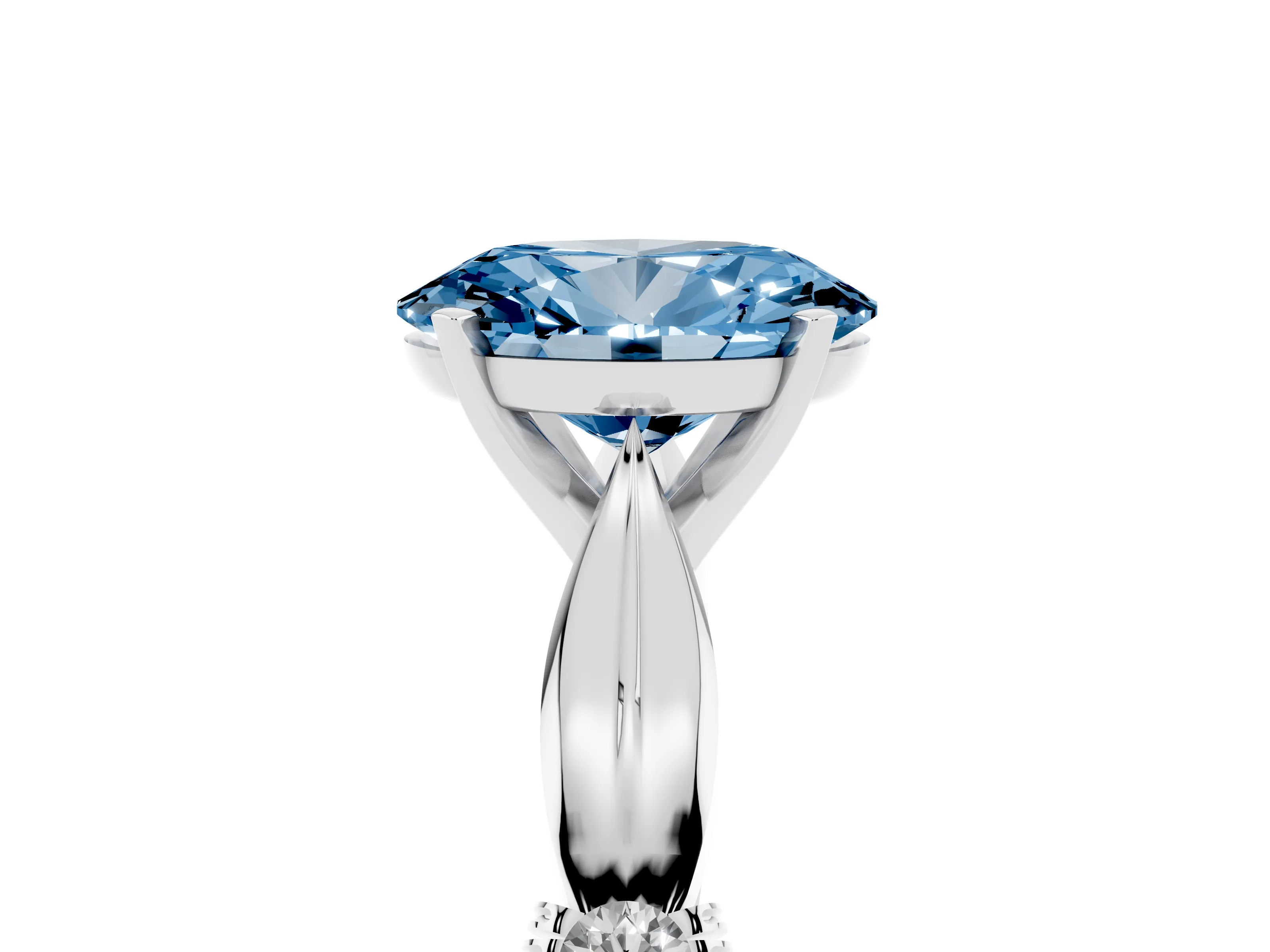 Fancy Blue Oval Cut Diamond Solitaire Twisted Band Ring Set in Platinum with Accent Stones and Prong Setting