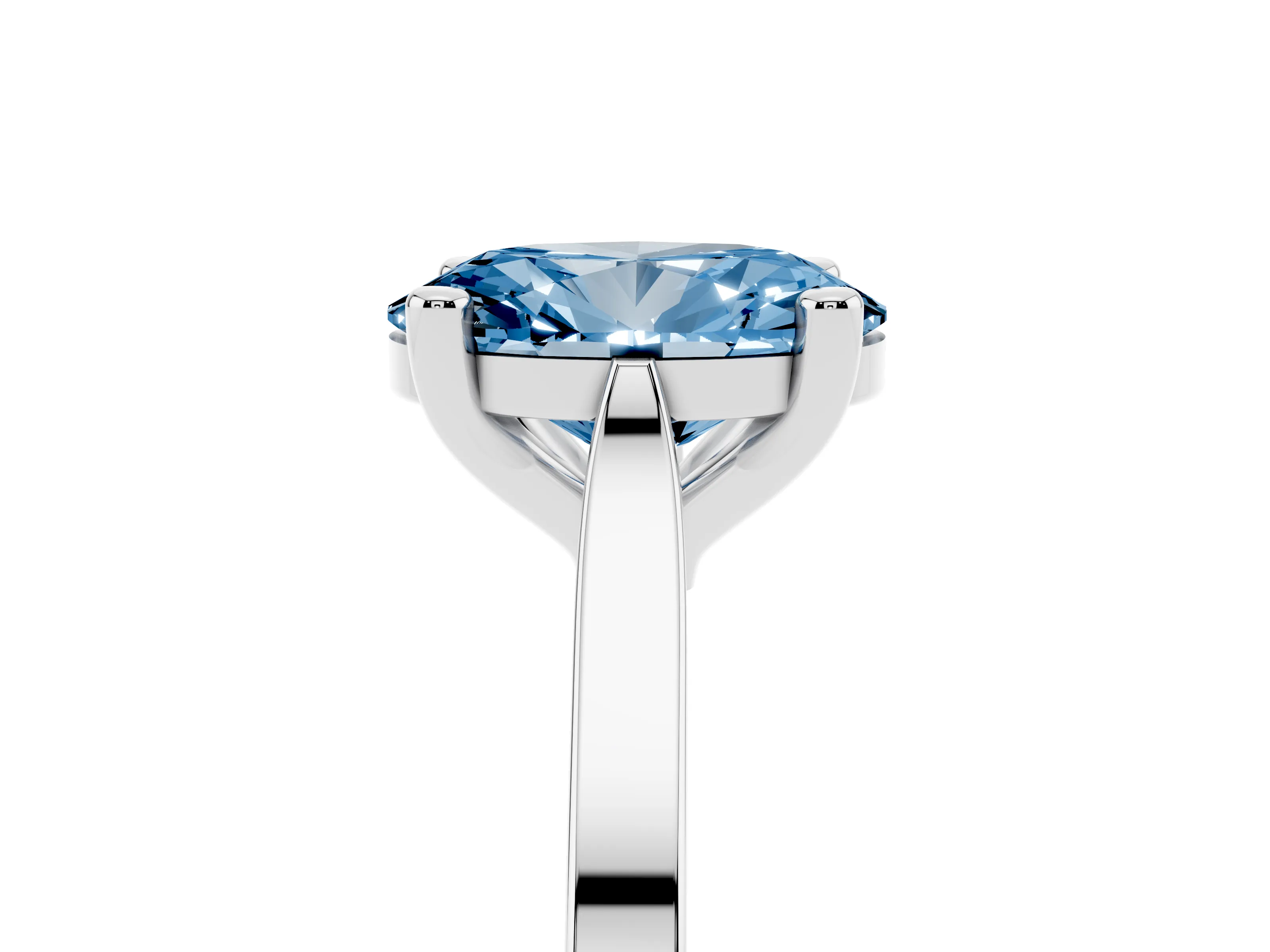 Fancy Blue Oval Cut Diamond Solitaire Ring Set in Silver with Prong Setting and Tapered Band
