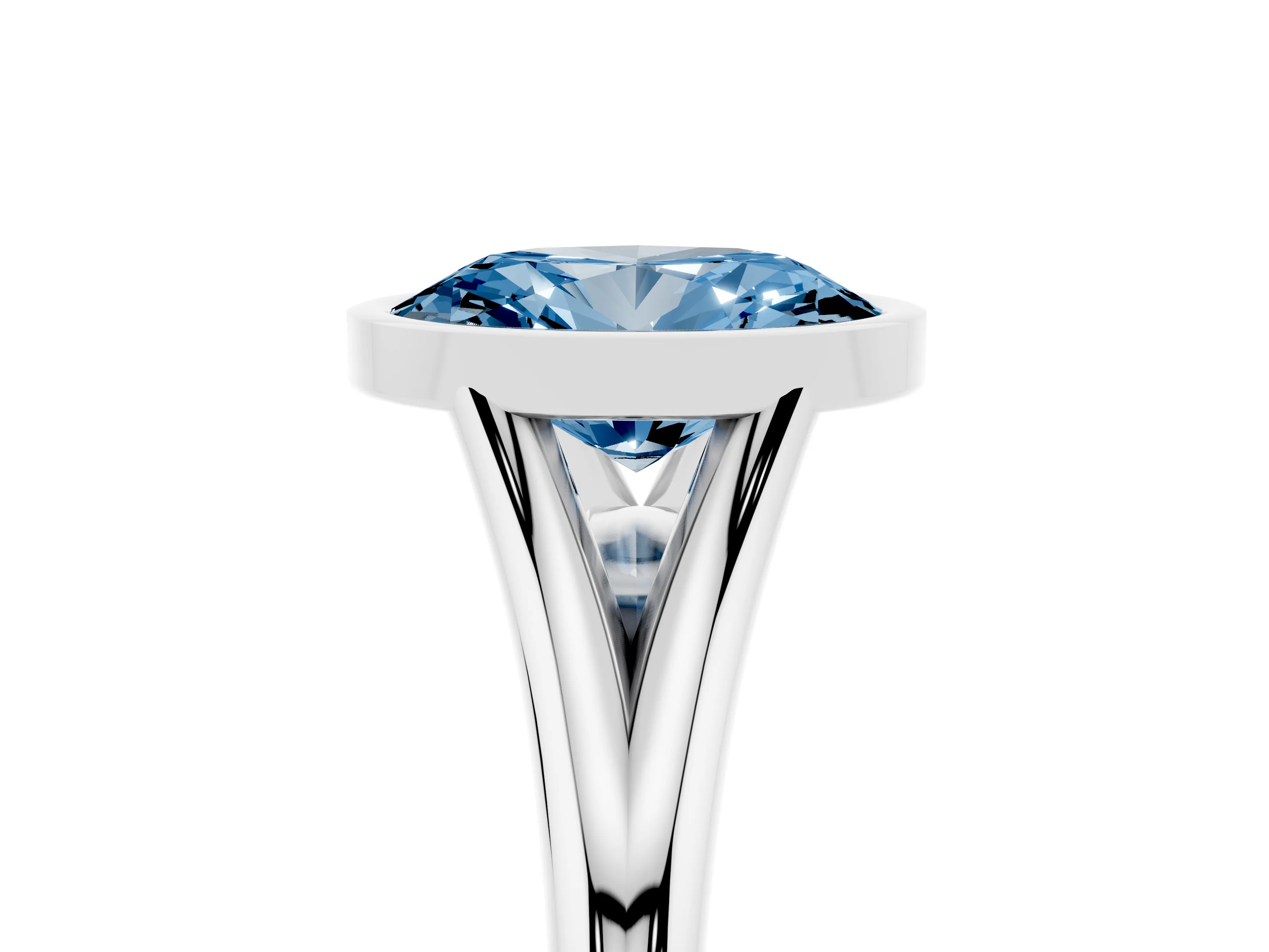 Fancy Blue Bezel Set Oval Cut Diamond Solitaire Ring Set in Silver with Tapered Band