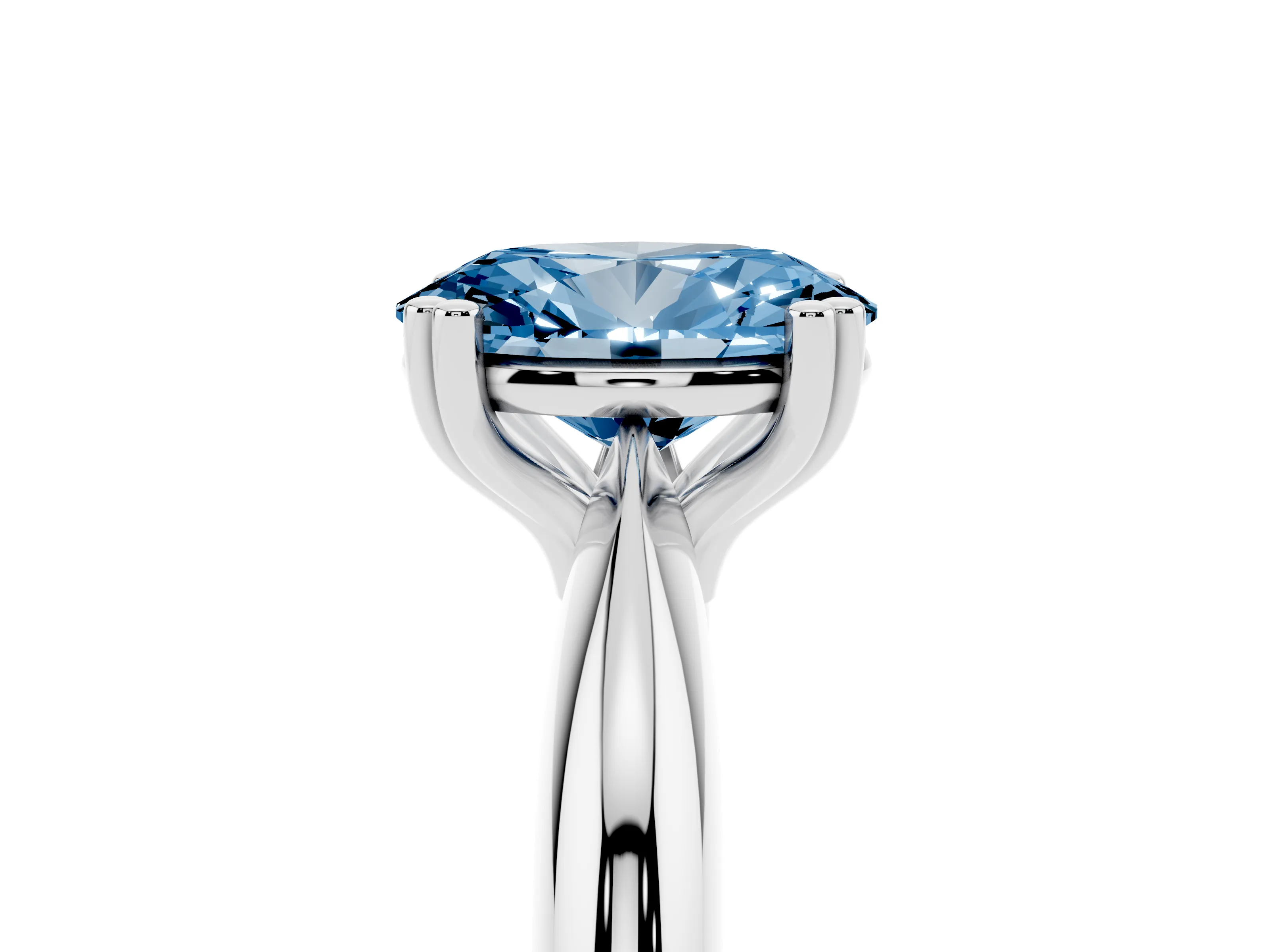 Fancy Blue Oval Cut Diamond Solitaire Engagement Ring Set in Silver with Tapered Band and Prong Setting