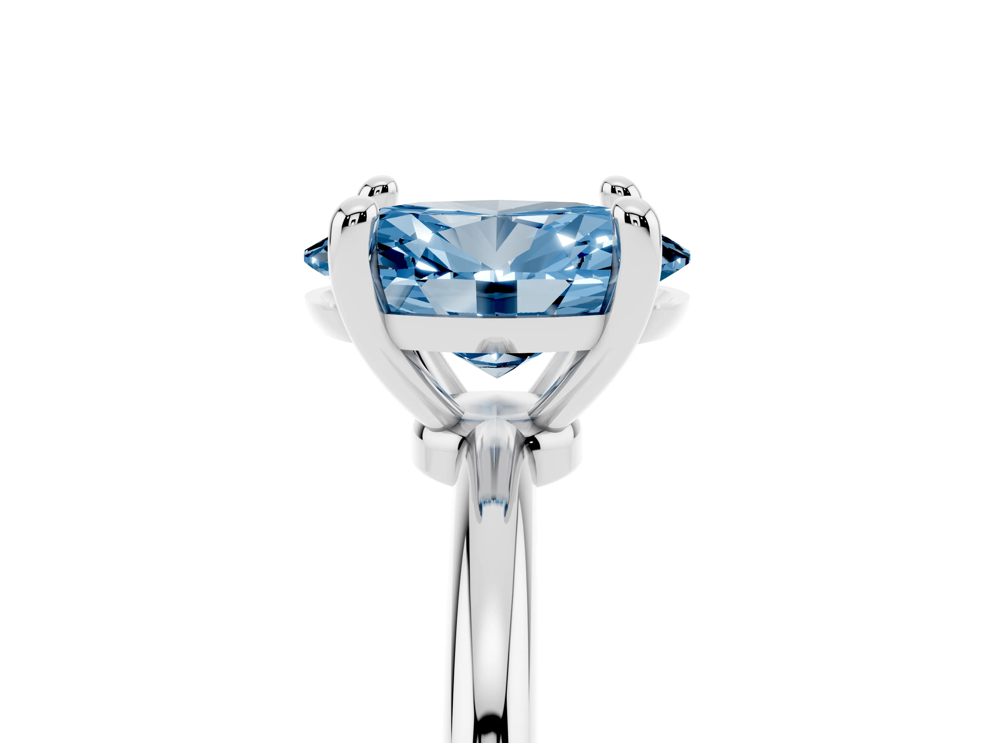 Fancy Blue Oval Cut Diamond Solitaire Ring Set in Silver with Secure Prong Setting on a Classic Band