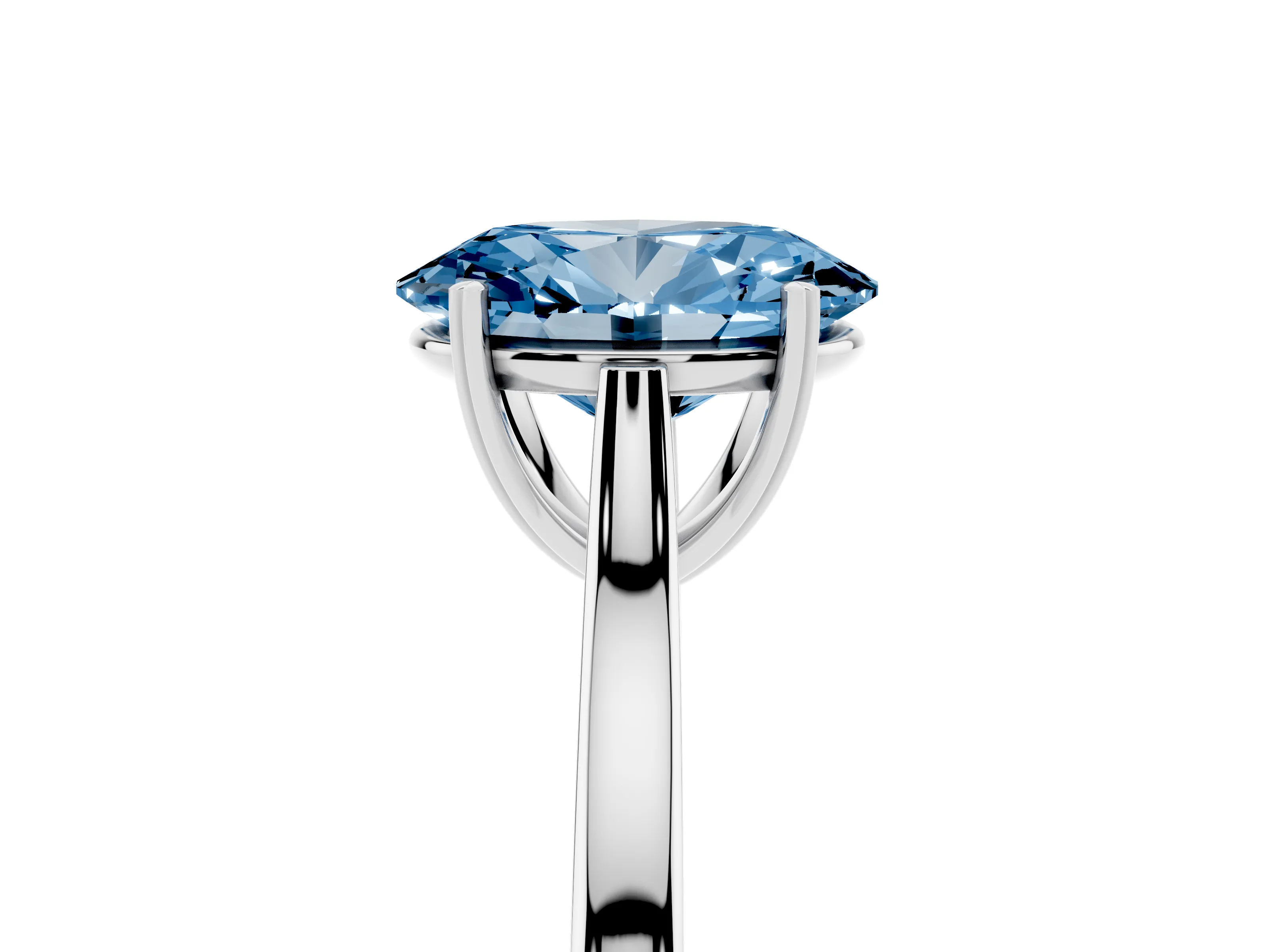 Fancy Blue Oval Cut Diamond Solitaire Heart Prong Engagement Ring Set in White gold with Tapered Band