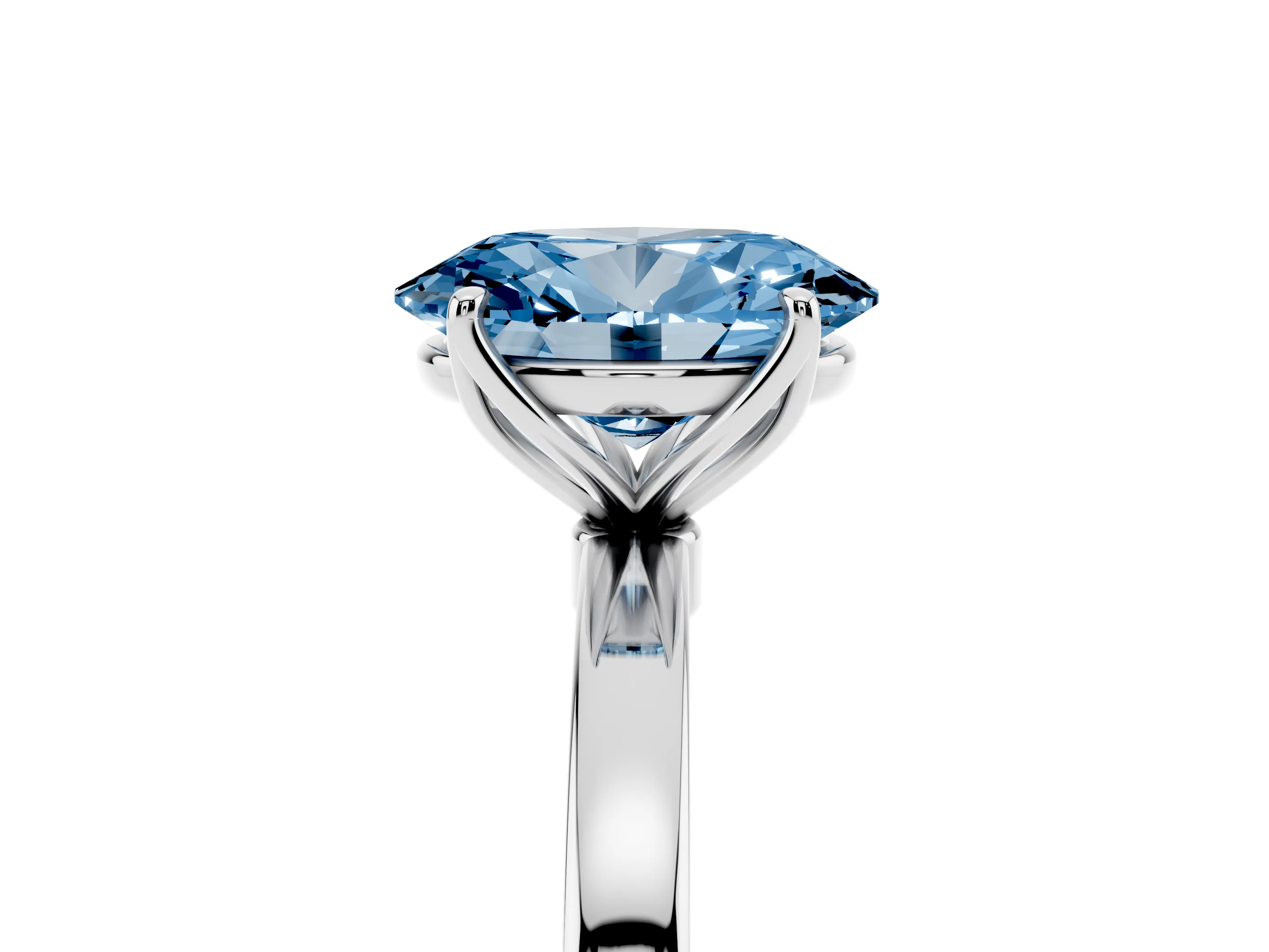 Fancy Blue Oval Cut Diamond Solitaire Ring Set in White gold with Prong Setting and Thin Polished Band