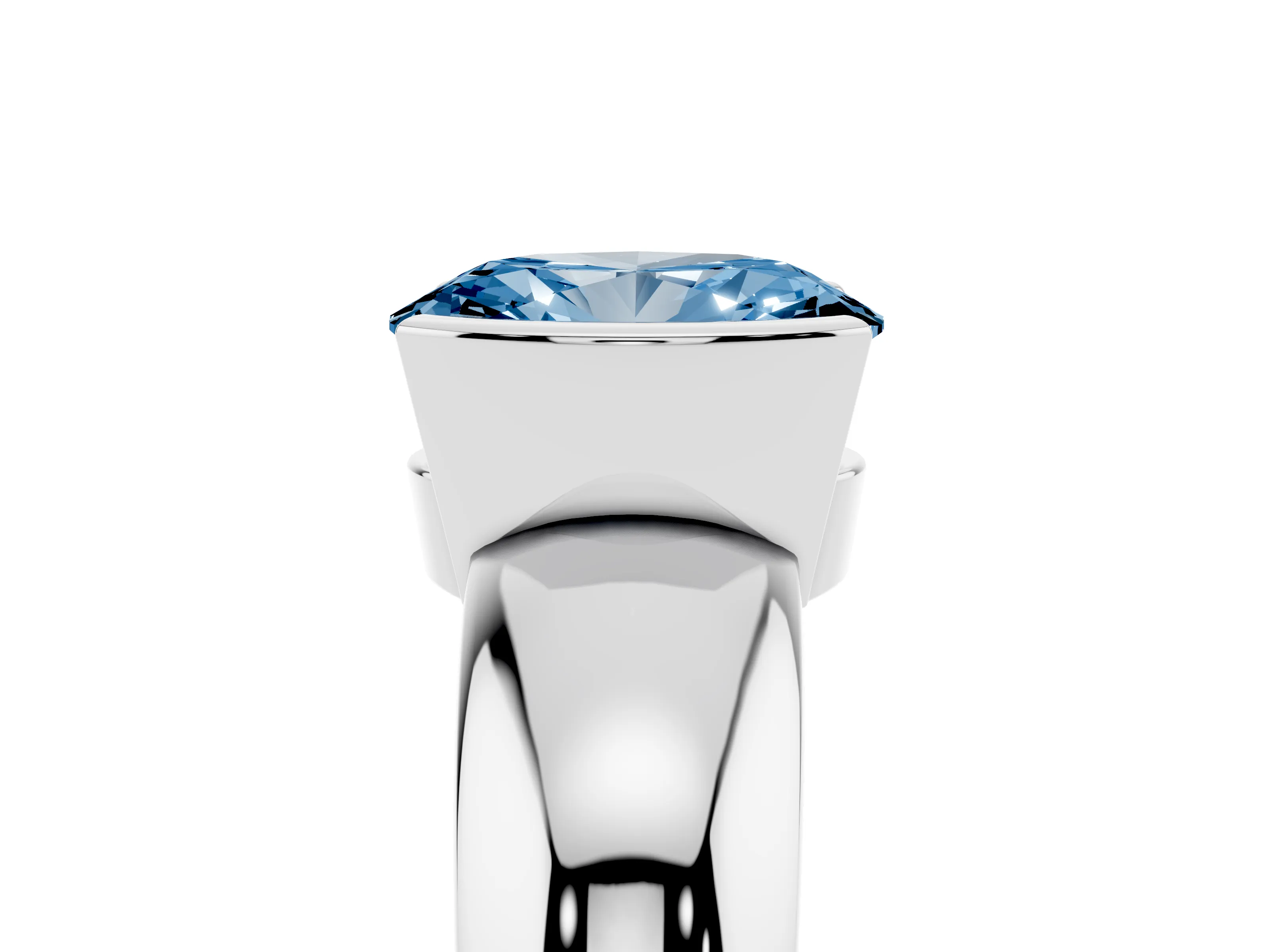Fancy Blue Oval Cut Diamond Solitaire Tension Set Ring Set in Platinum with Wide Band