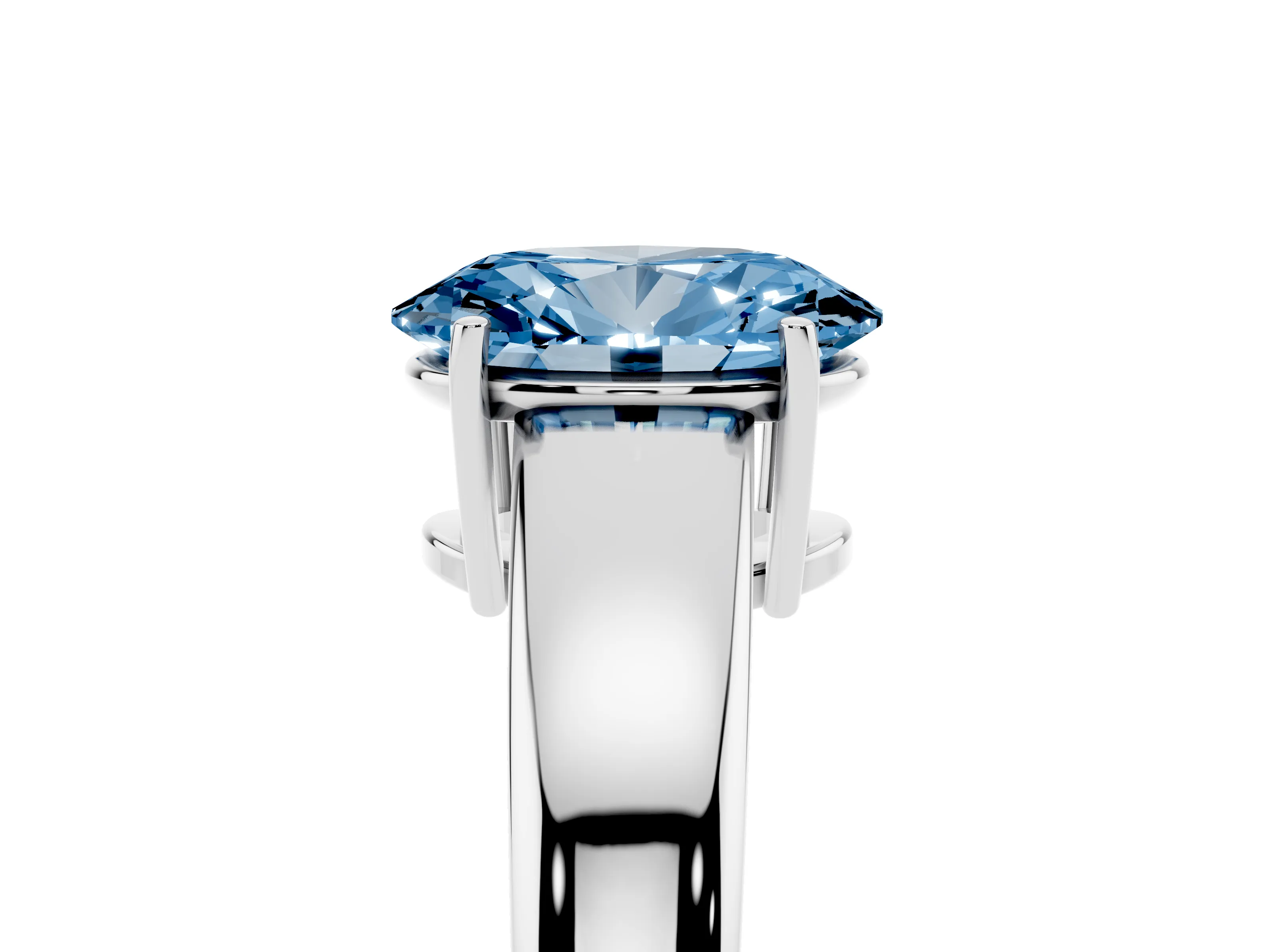 Fancy Blue Oval Cut Diamond Solitaire Ring Set in Platinum with Tapered Band and Prong Setting