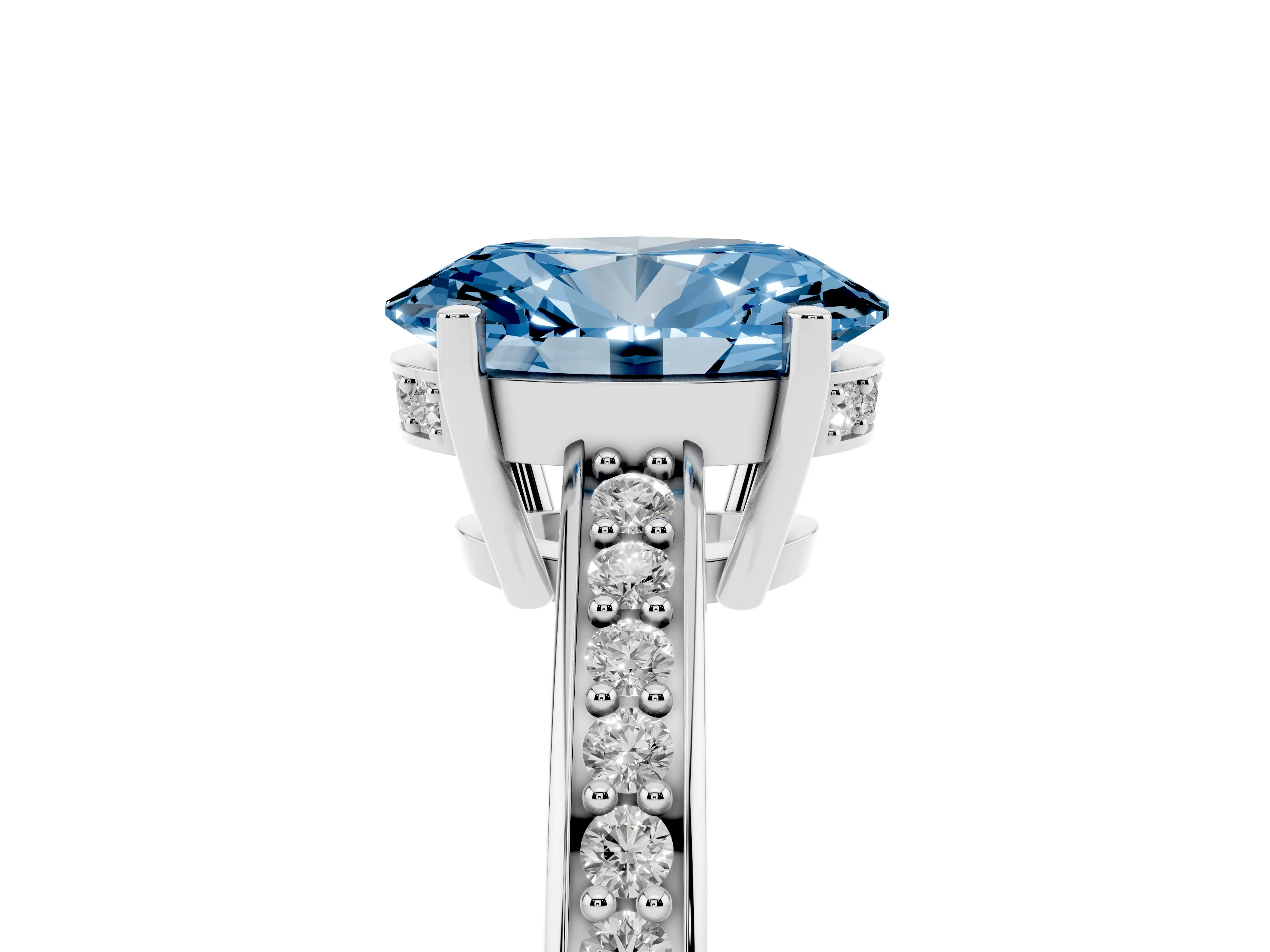 Fancy Blue Oval Cut Diamond Pavé Band Prong Set Solitaire Ring Set in White gold