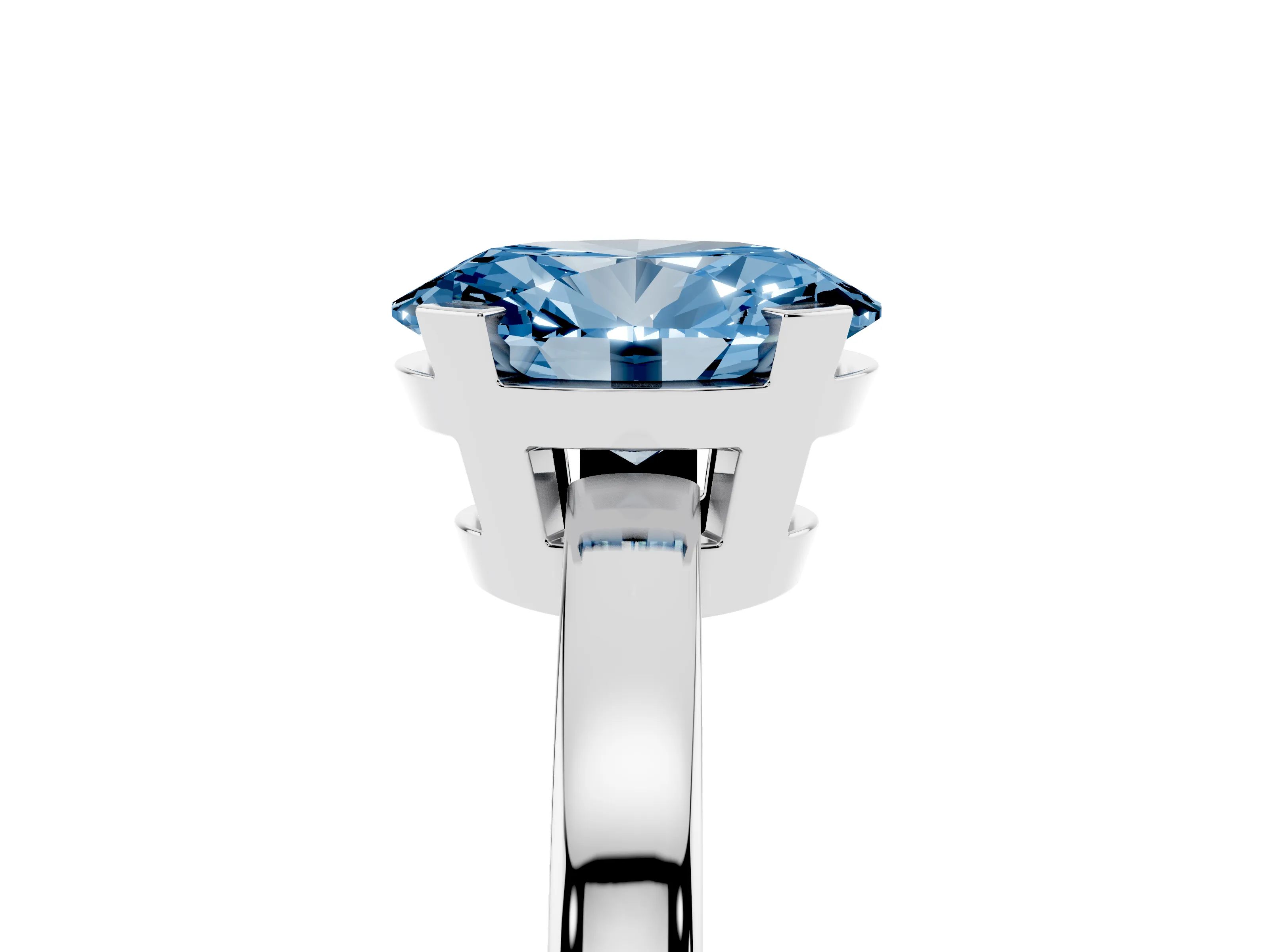Fancy Blue Oval Cut Diamond Solitaire Ring Set in Platinum with Prong Head and Smooth Polished Band