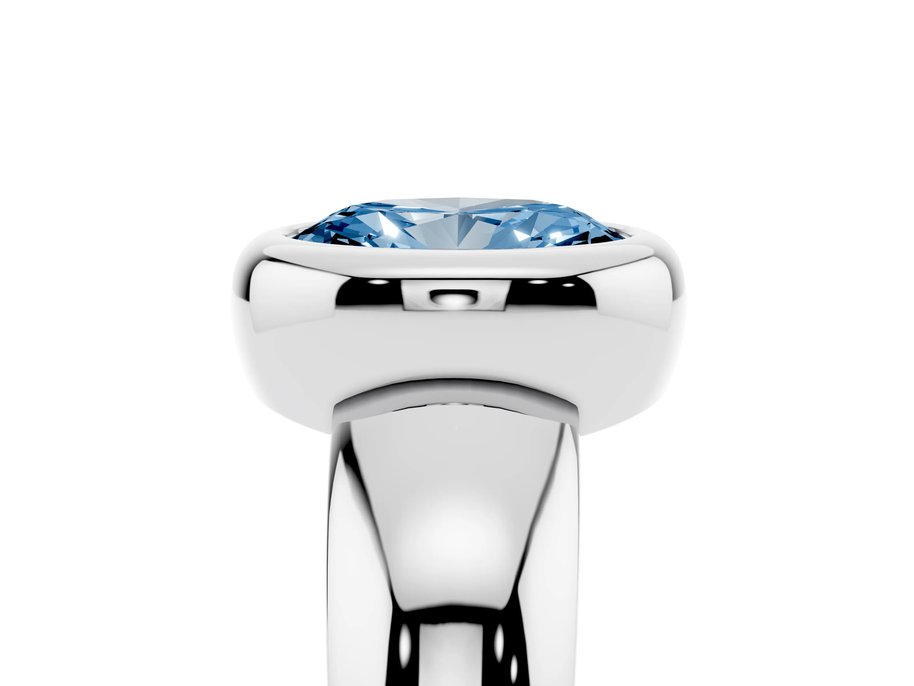 Fancy Blue Bezel Set Oval Cut Diamond Solitaire Ring Set in Platinum with Wide Band