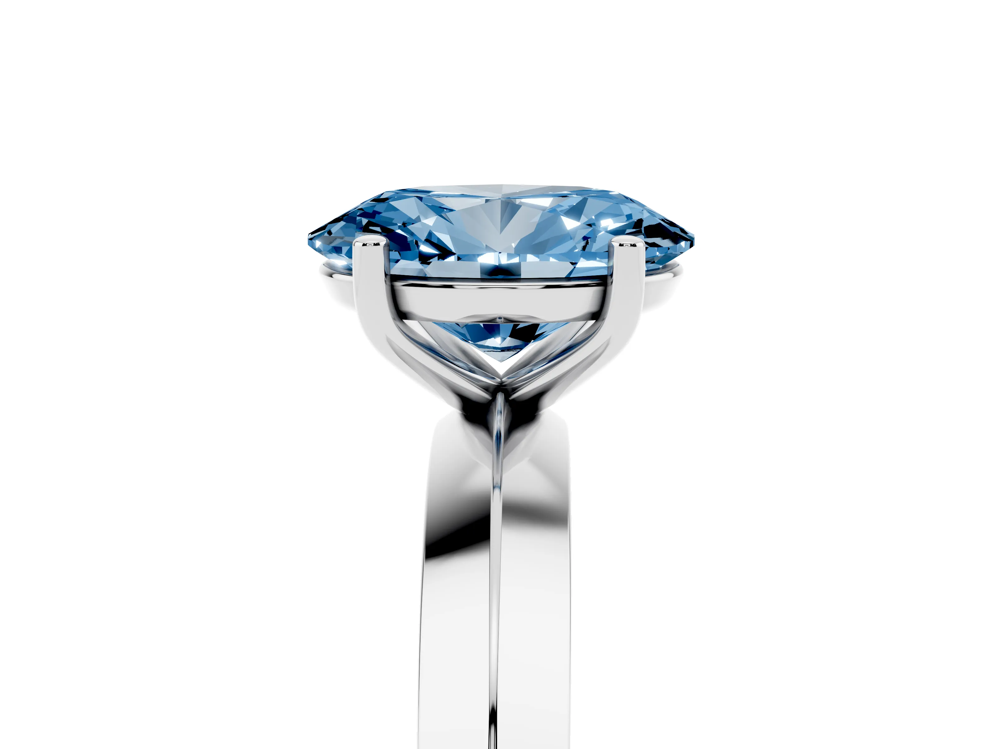 Fancy Blue Oval Cut Diamond Solitaire Engagement Ring Set in Platinum with Flat Band and Prong Setting