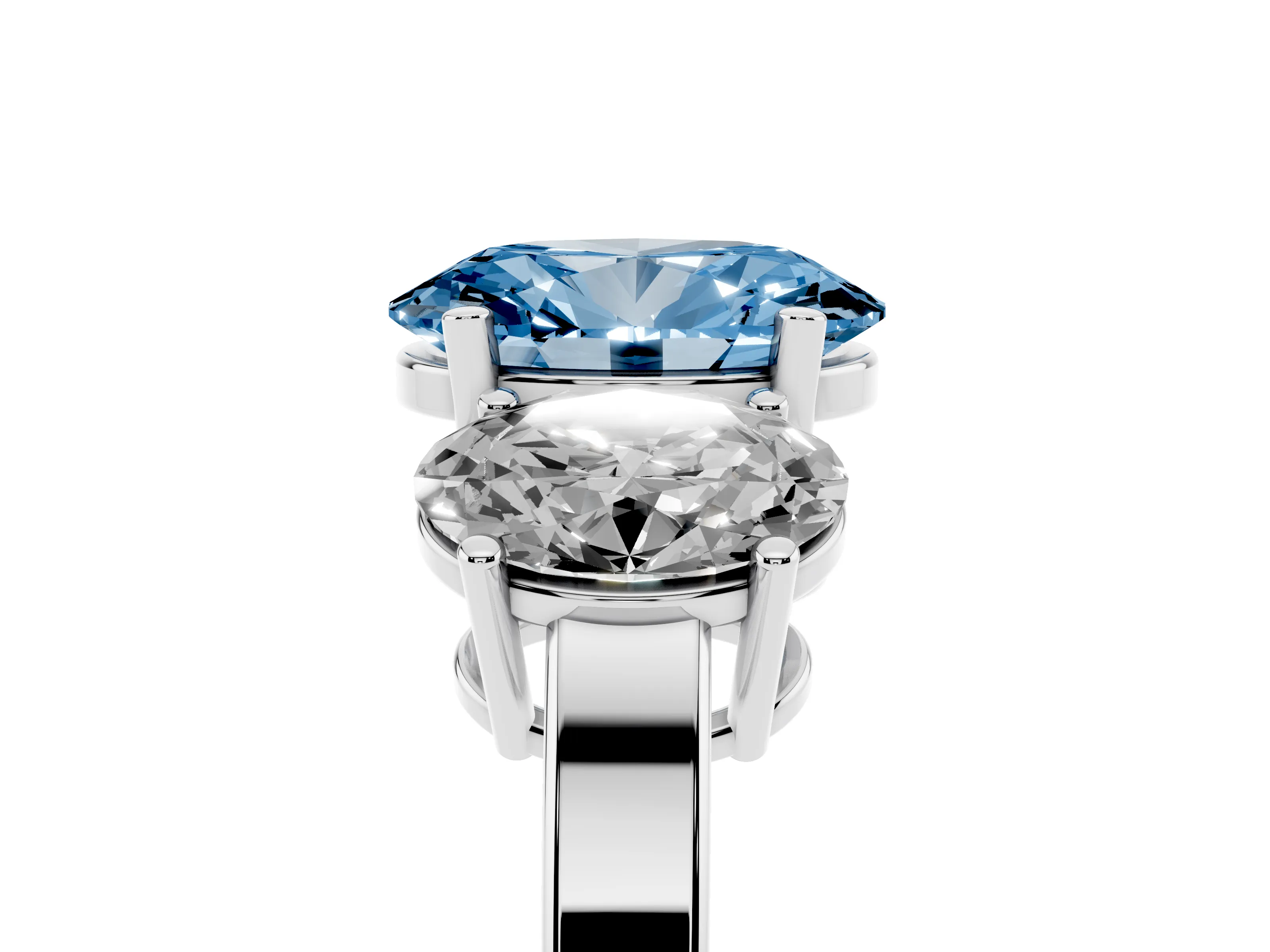Fancy Blue Oval Cut Diamond Three-Stone Engagement Ring Set in Platinum with Flat Band