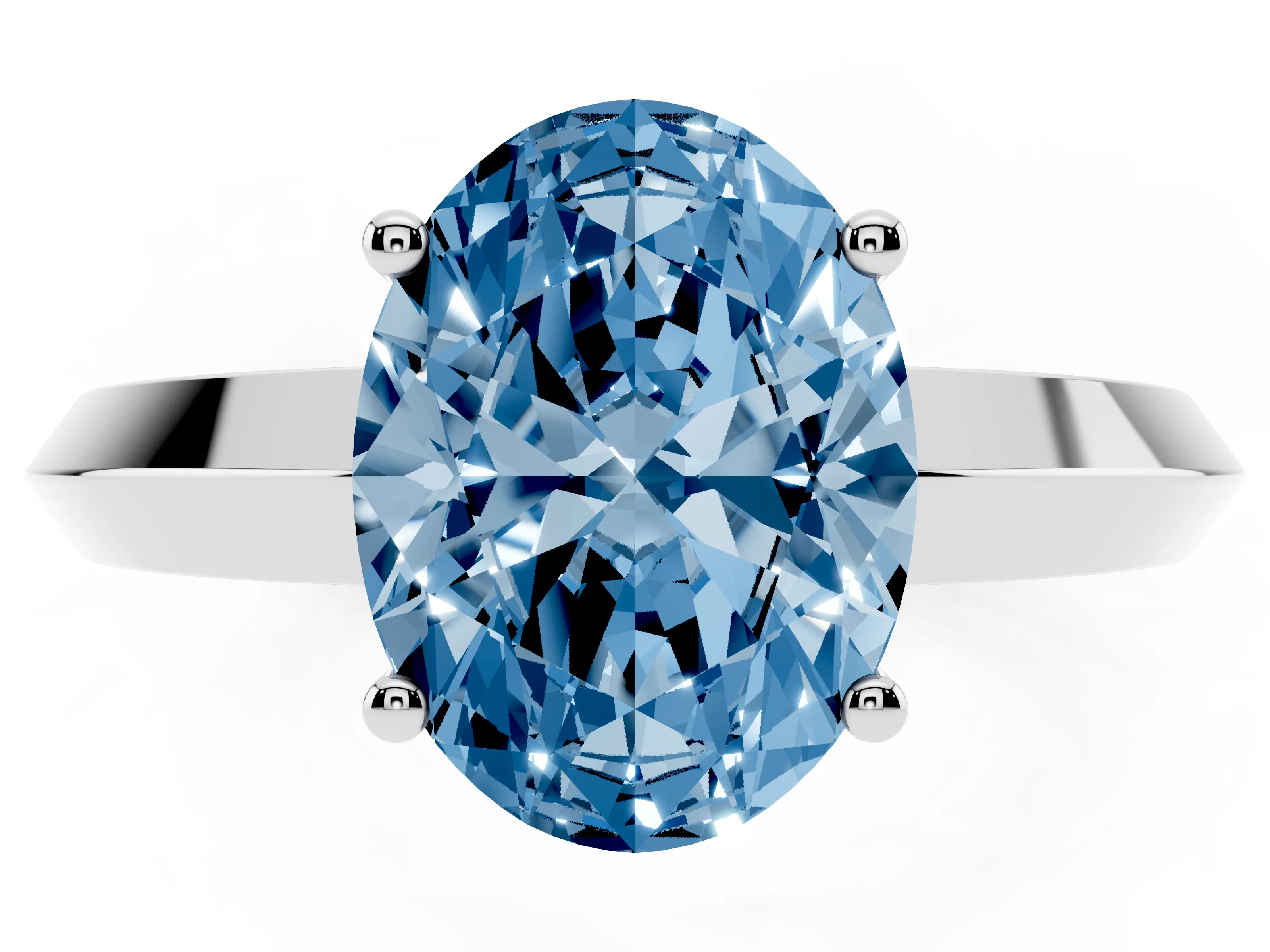Fancy Blue Oval Cut Diamond Solitaire Engagement Ring Set in Platinum with Flat Band and Prong Setting