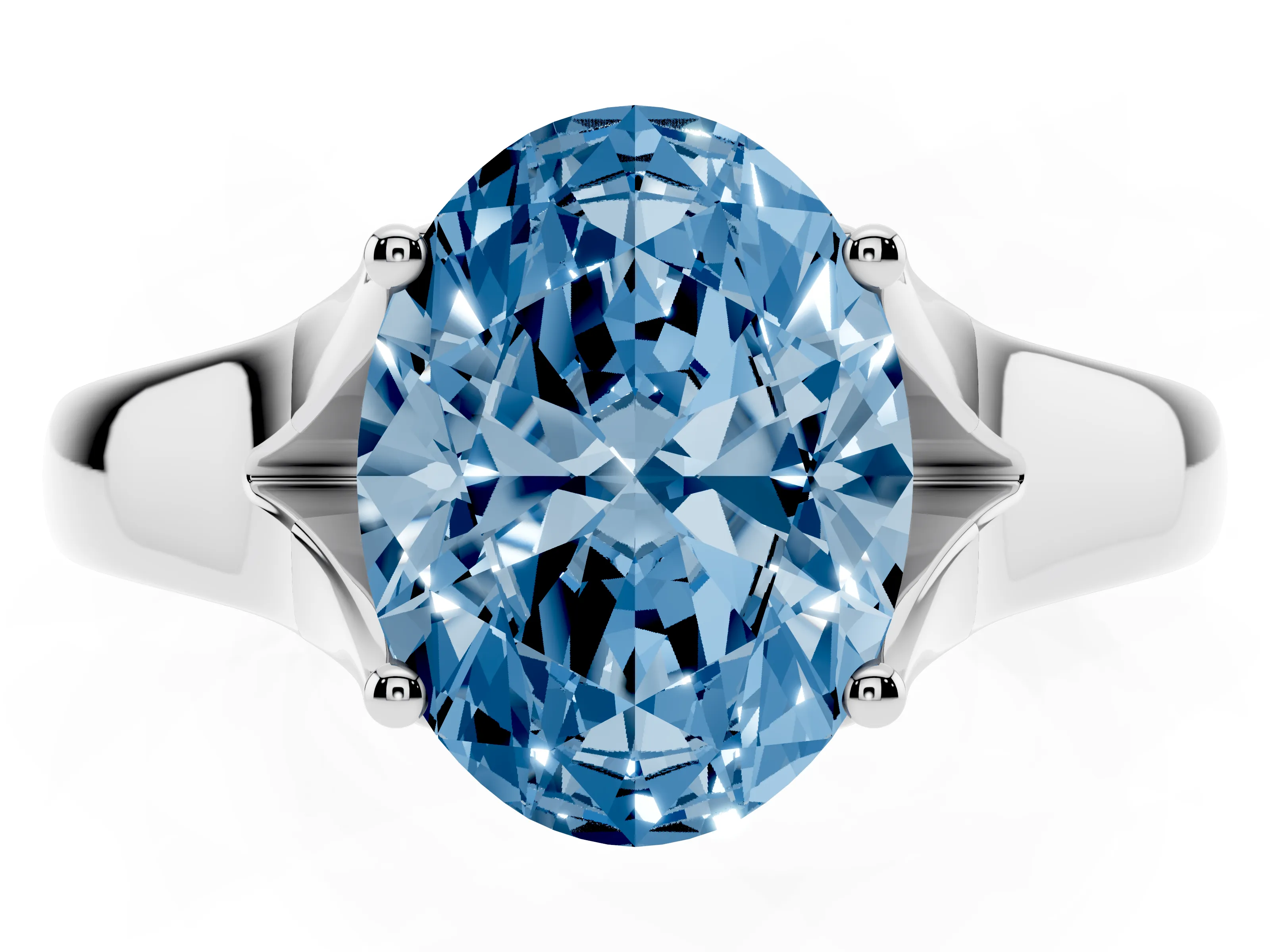 Fancy Blue Oval Cut Diamond Solitaire Ring Set in Platinum with Arched Cathedral Band and Prong Setting