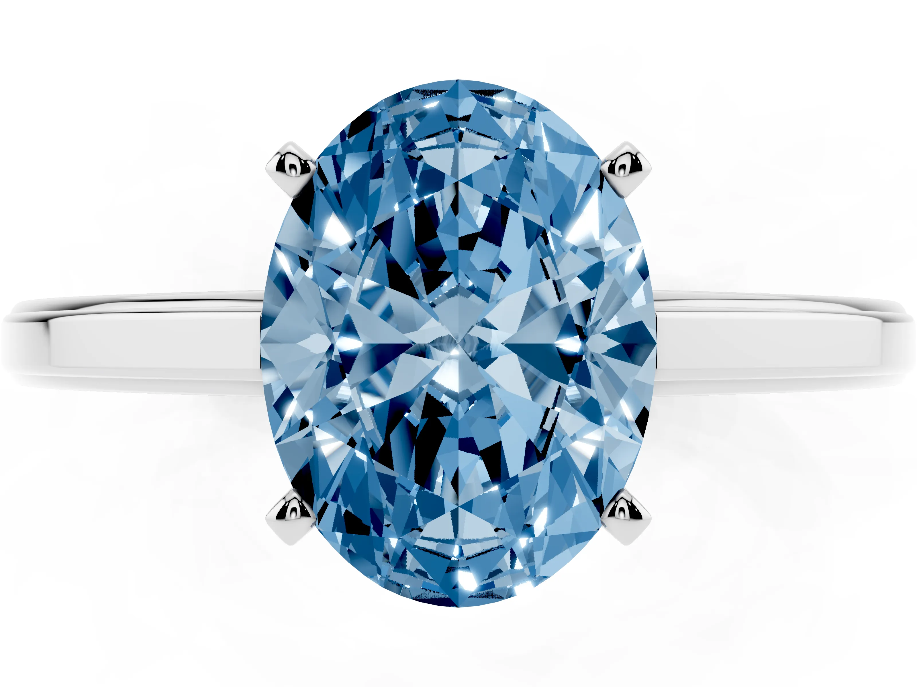 Fancy Blue Oval Cut Diamond Solitaire Ring Set in White gold with Prong Setting and Classic Band