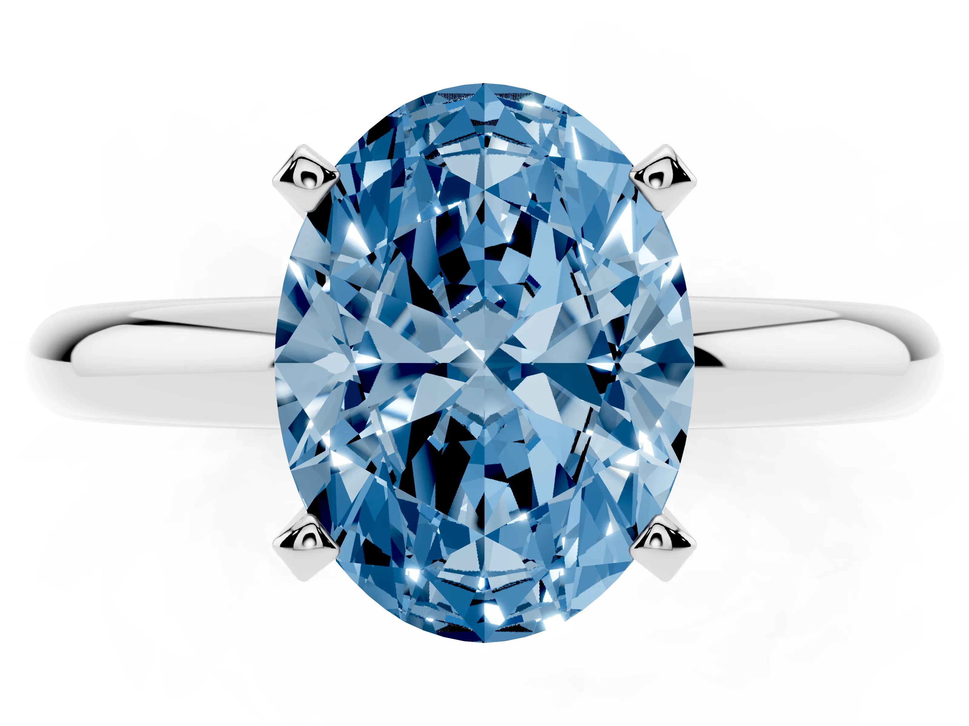 Fancy Blue Oval Cut Diamond Solitaire Engagement Ring Set in White gold with Round Band and Prong Setting