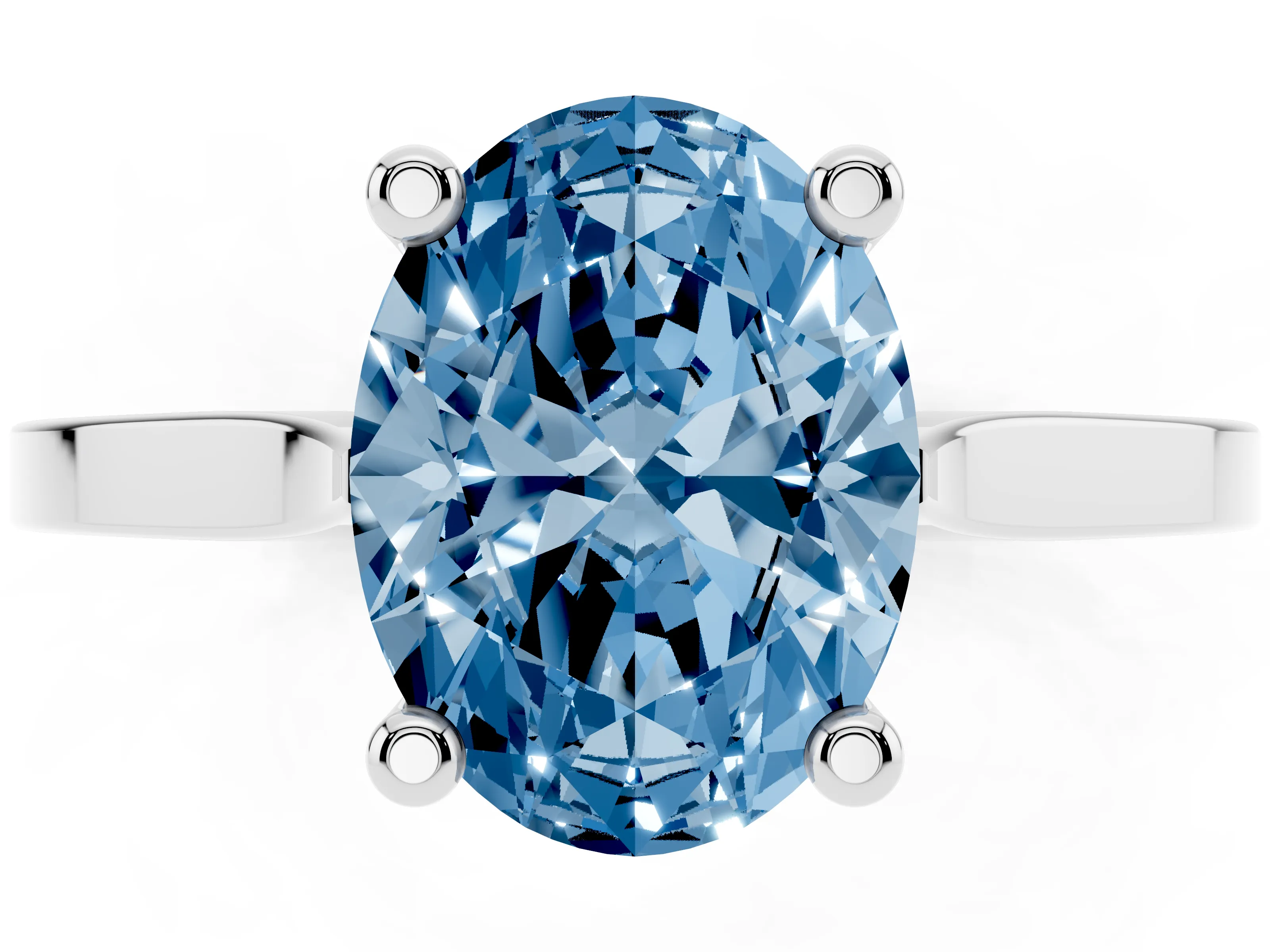 Fancy Blue Oval Cut Diamond Solitaire Ring Set in Silver with Prong Setting and Tapered Band