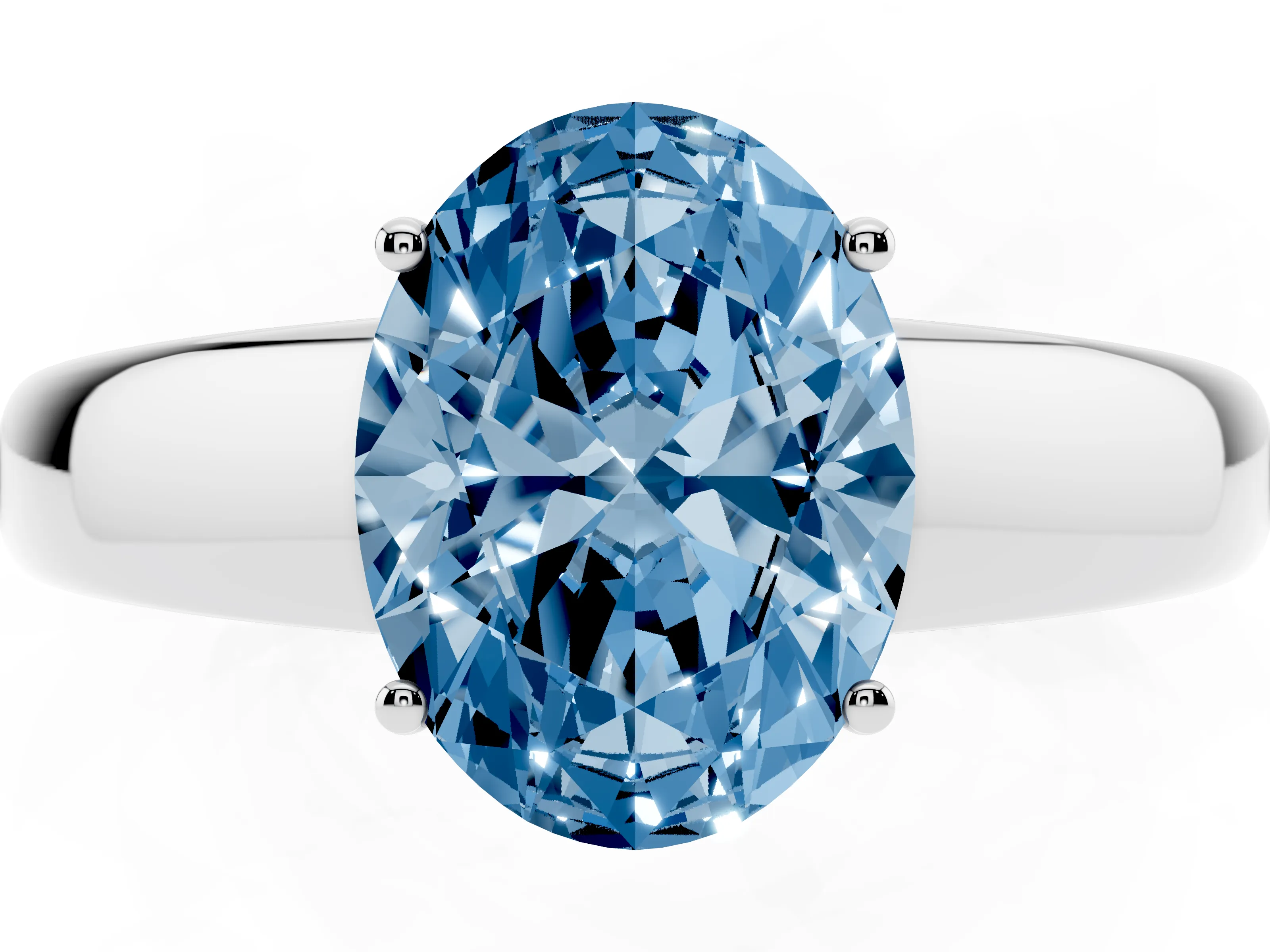 Fancy Blue Oval Cut Diamond Solitaire Ring Set in Platinum with Tapered Band and Prong Setting