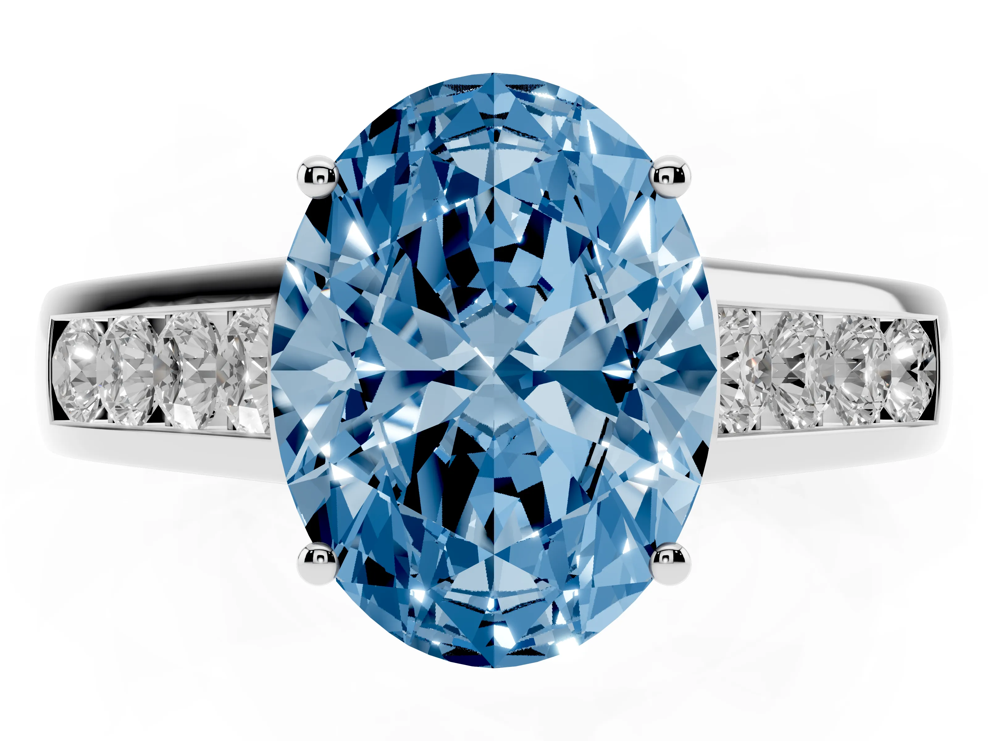 Fancy Blue Oval Cut Diamond Solitaire Channel-Set Engagement Ring Set in Silver with Prong Setting