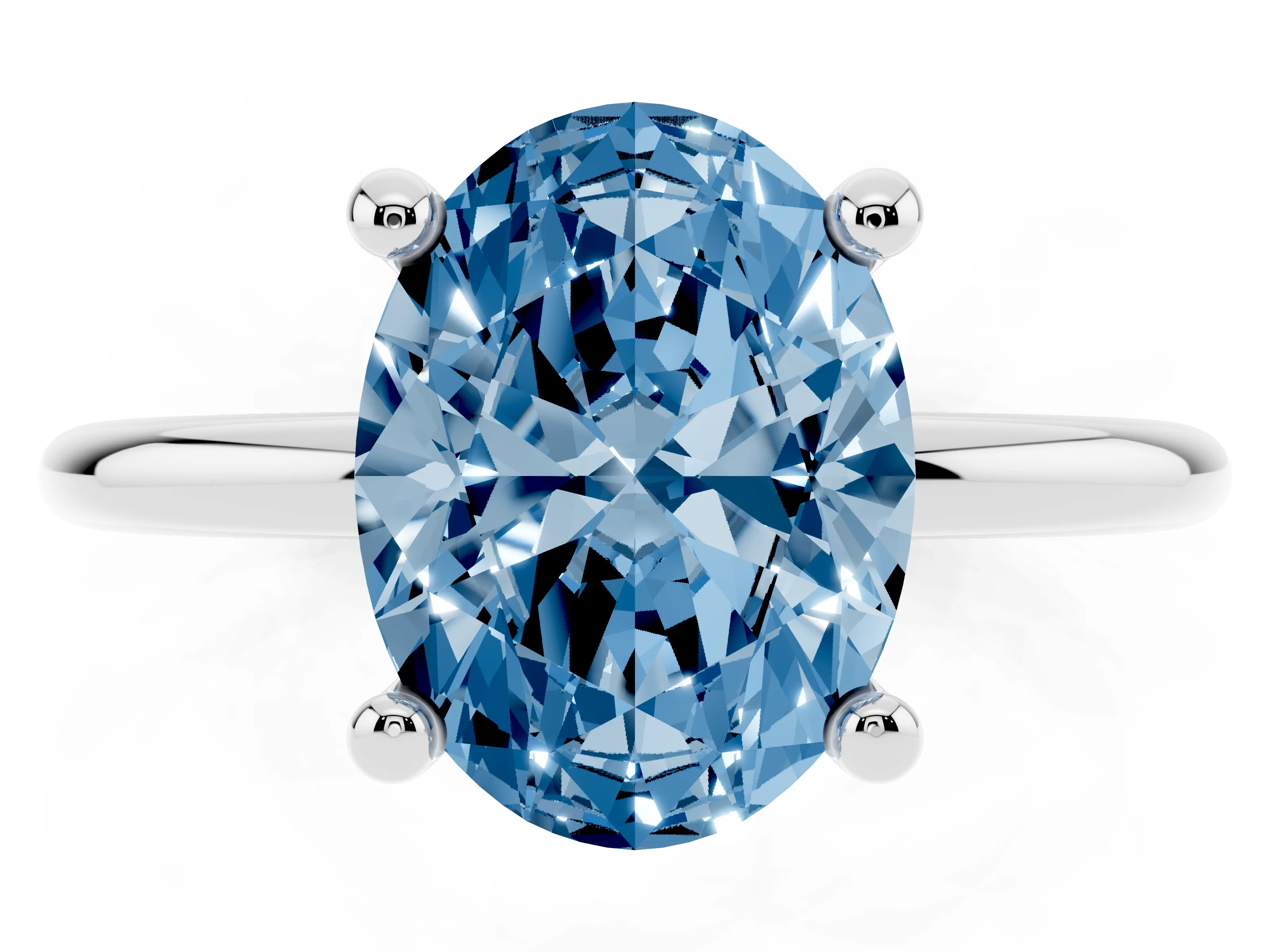 Fancy Blue Oval Cut Diamond Solitaire Ring Set in Silver with Secure Prong Setting on a Classic Band