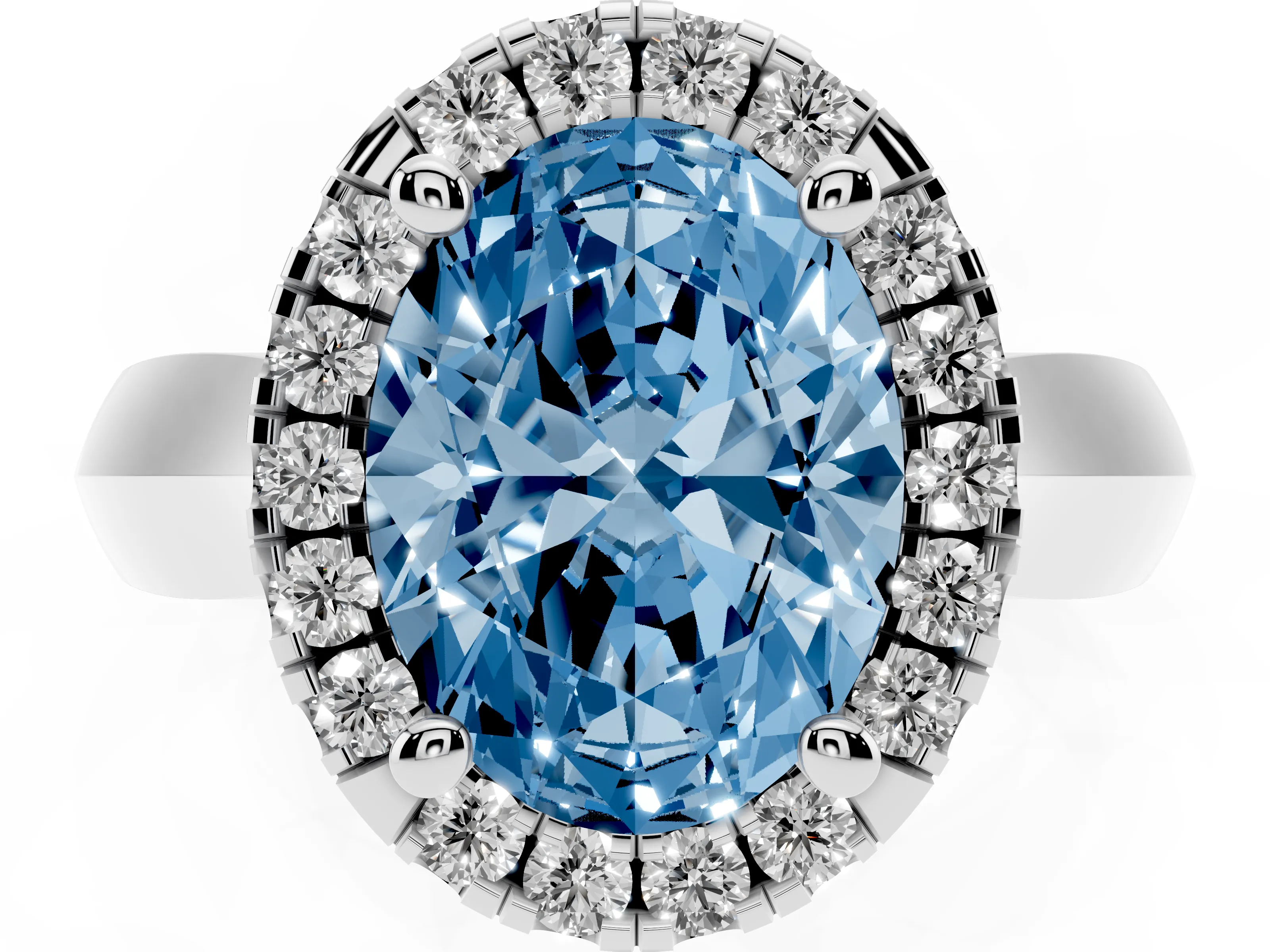Fancy Blue Oval Cut Diamond Halo Solitaire Engagement Ring Set in Platinum with Square Band and Prong Setting