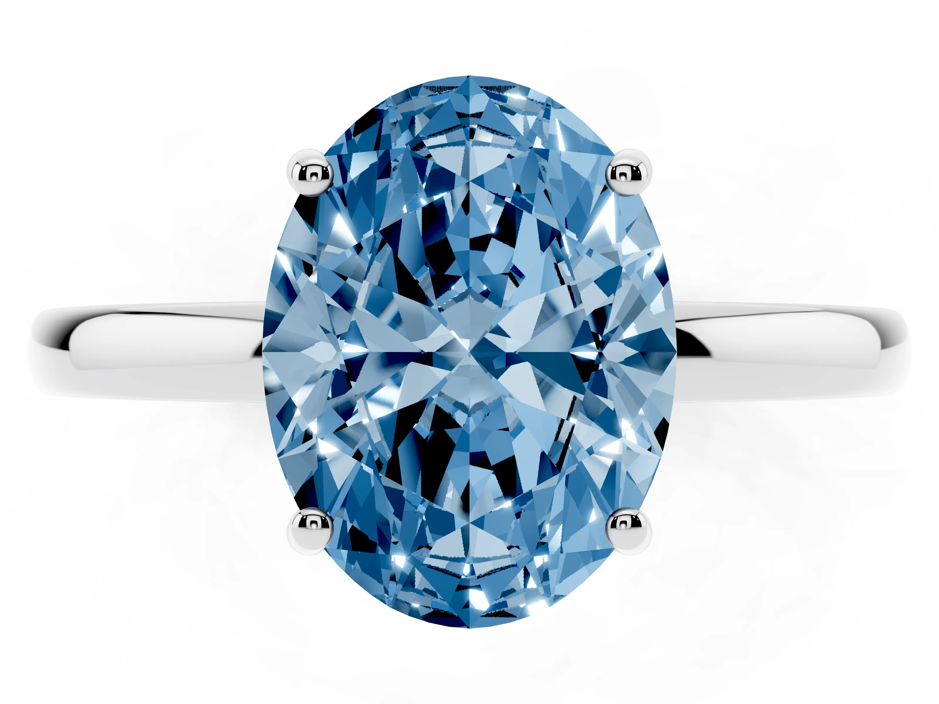 Fancy Blue Oval Cut Diamond Solitaire Ring Set in Platinum with Plain Band and Prong Setting